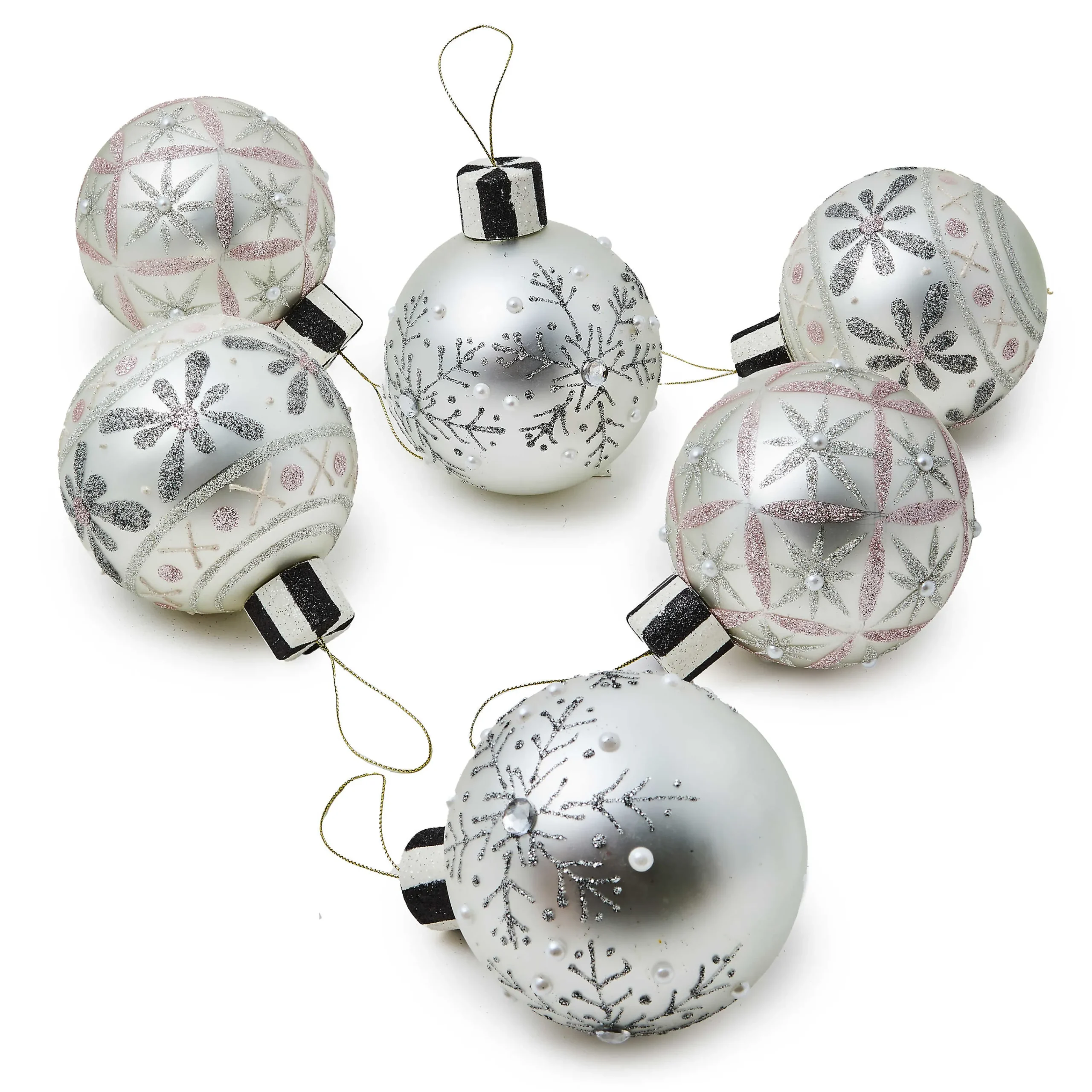 MacKenzie-Childs Crystal Palace Snowflake Glass Ball Ornaments, Set of 6| Holiday