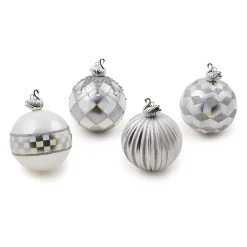MacKenzie-Childs Crystal Palace Swan Glass Ball Ornaments, Set of 4| Holiday