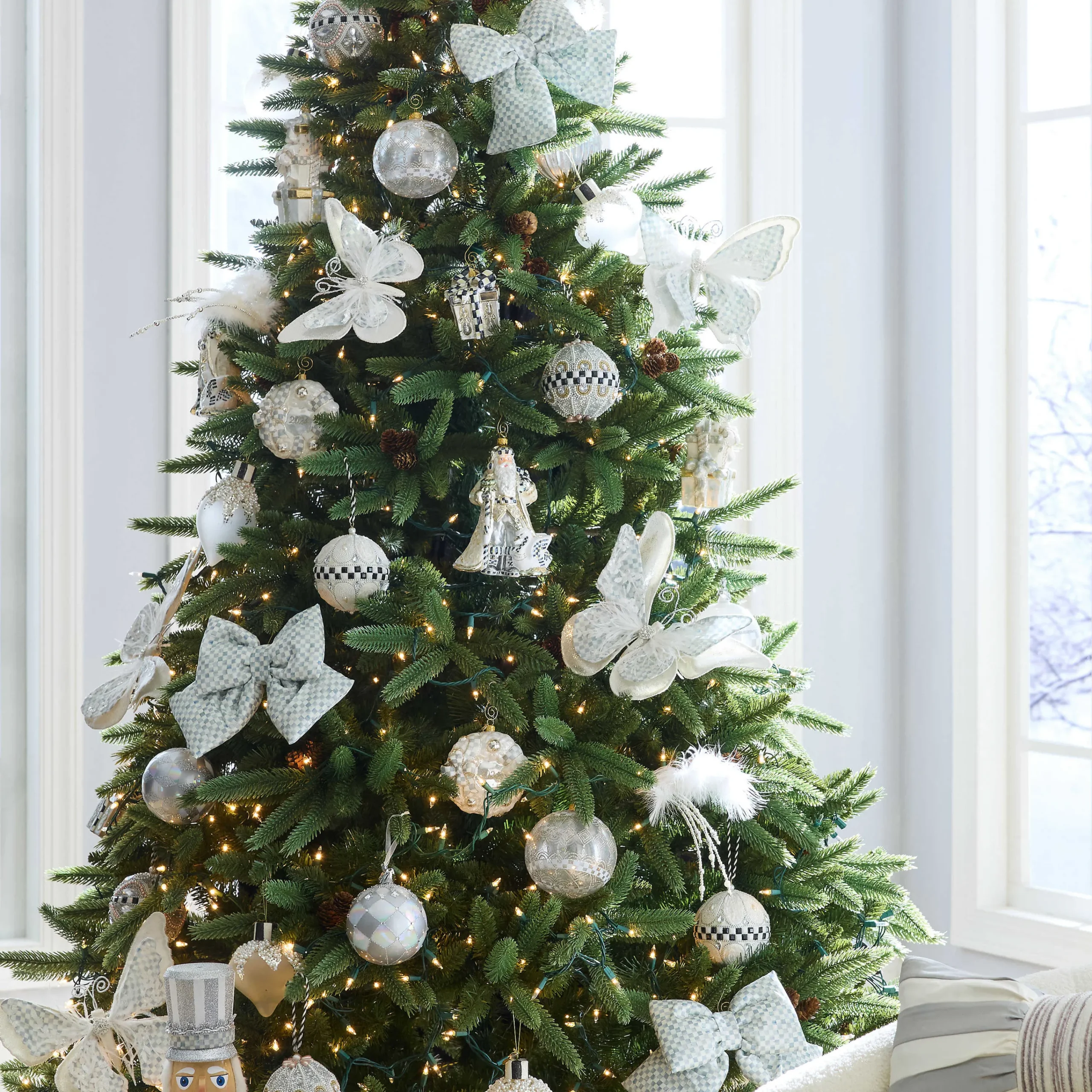 MacKenzie-Childs Crystal Palace Swan Glass Ball Ornaments, Set of 4| Holiday