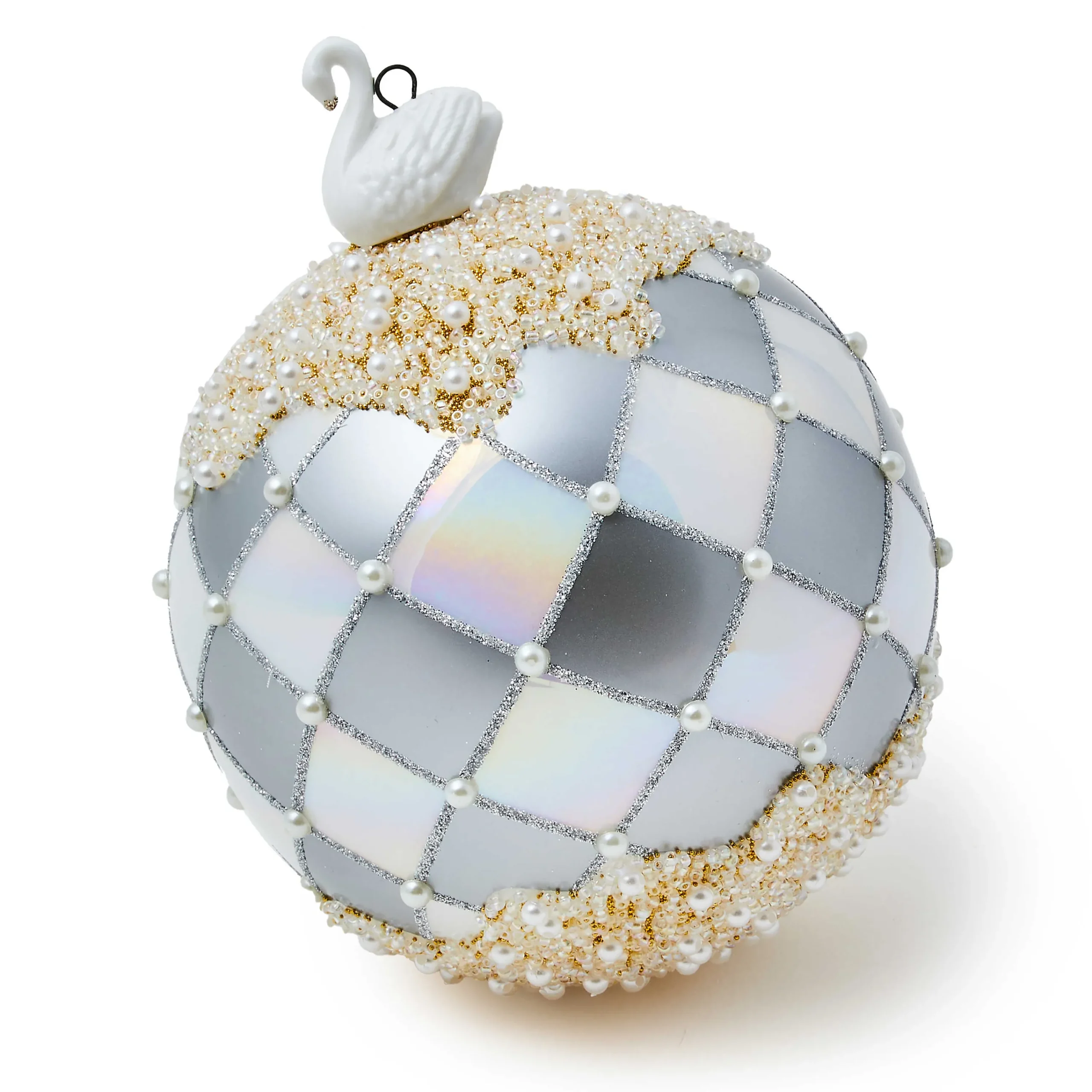 MacKenzie-Childs Crystal Palace Swan Jumbo Glass Ball Ornament| Holiday
