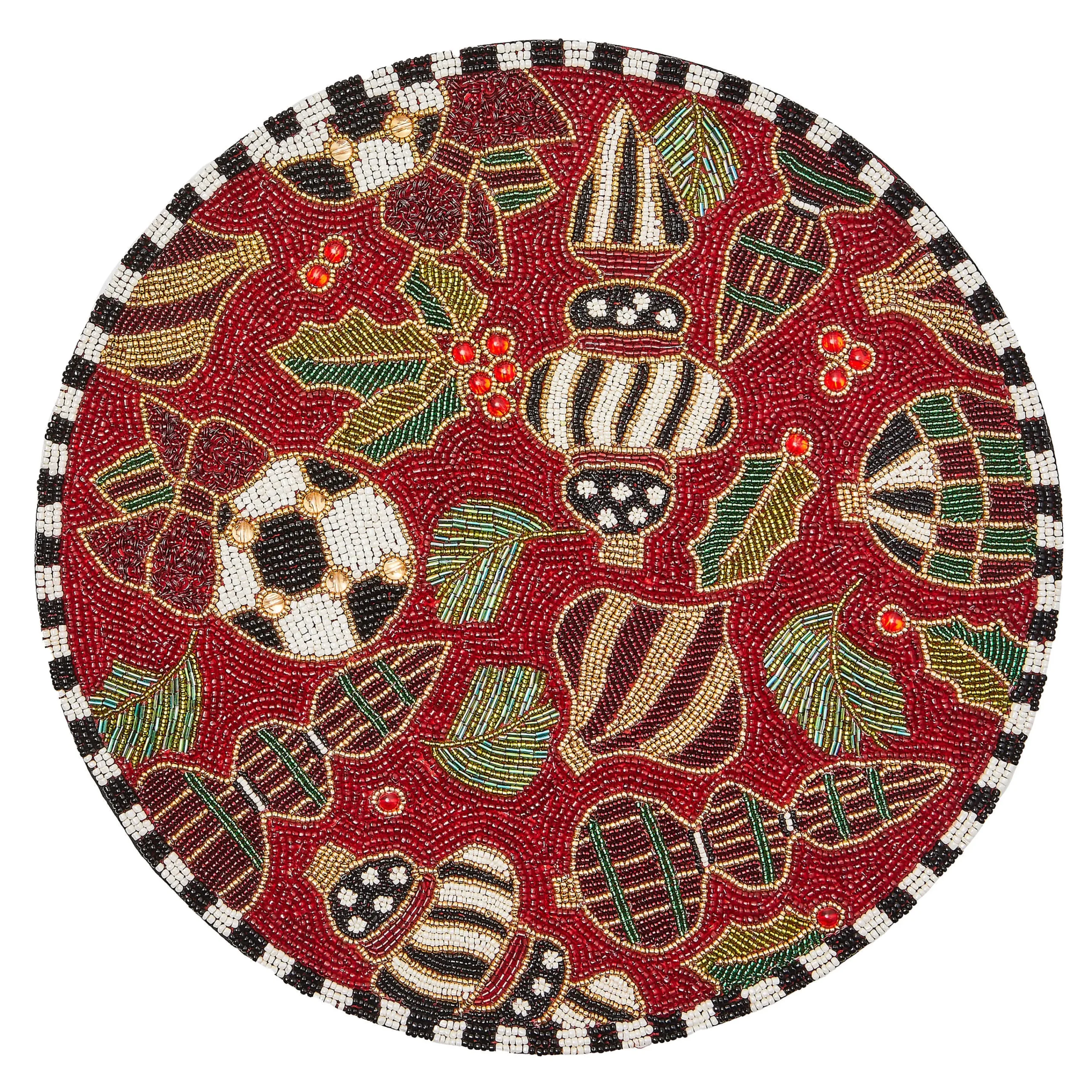 MacKenzie-Childs Deck the Halls Red Beaded Placemat| Table Accessories|Kitchen & Table Linens