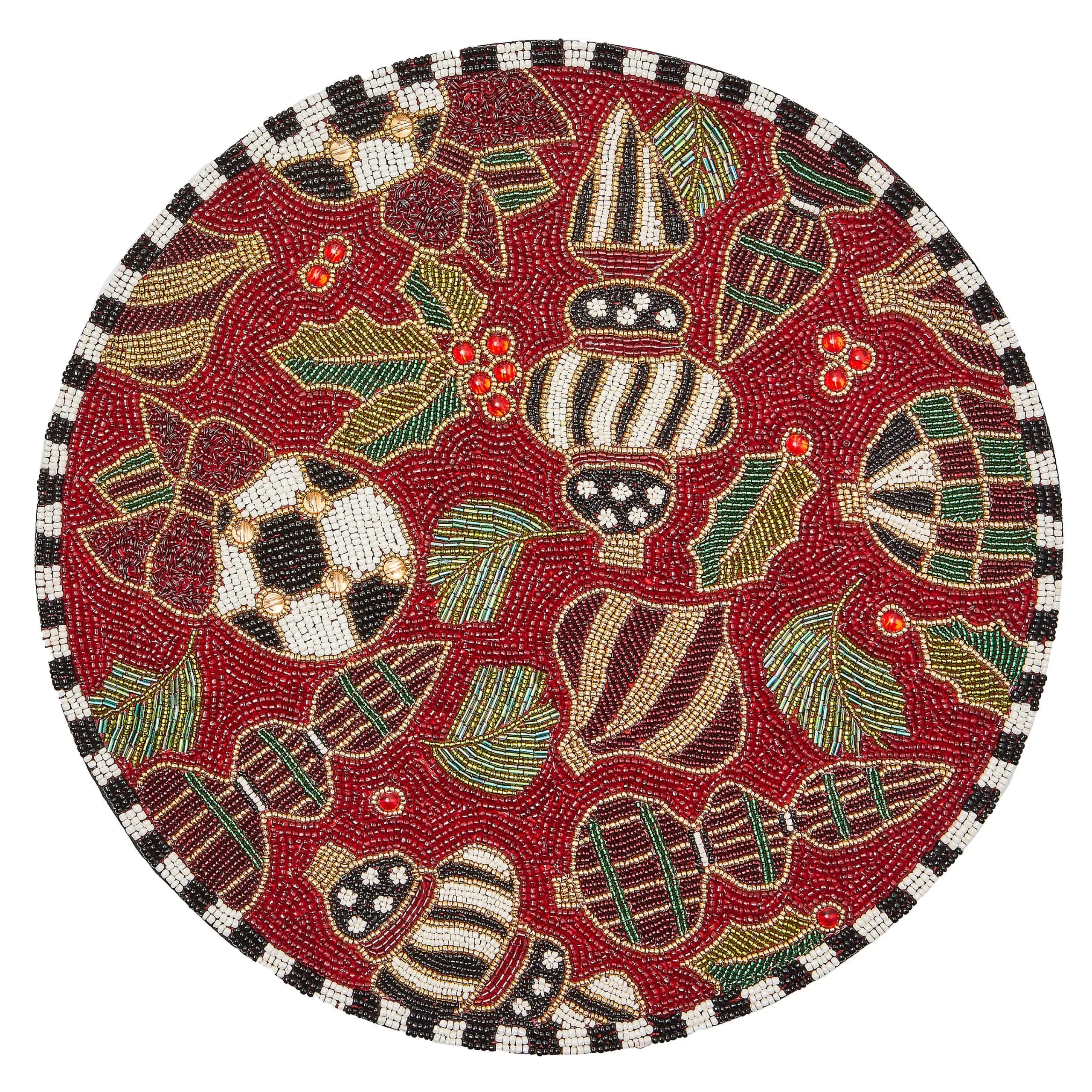 MacKenzie-Childs Deck the Halls Red Beaded Placemat| Table Accessories|Kitchen & Table Linens