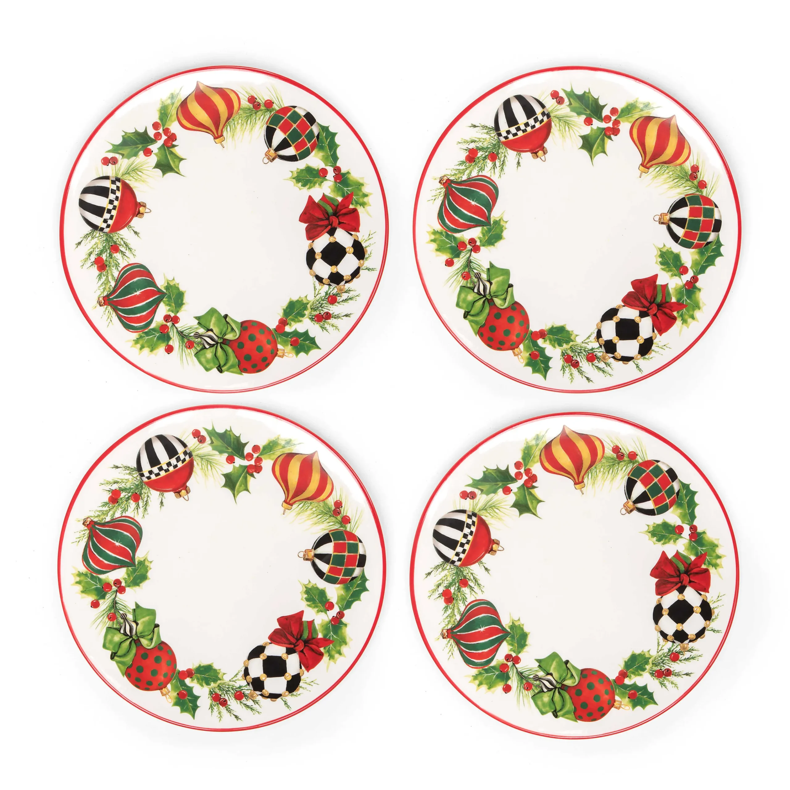 MacKenzie-Childs Deck the Halls Salad Plates, Set of 4| Holiday|Serveware