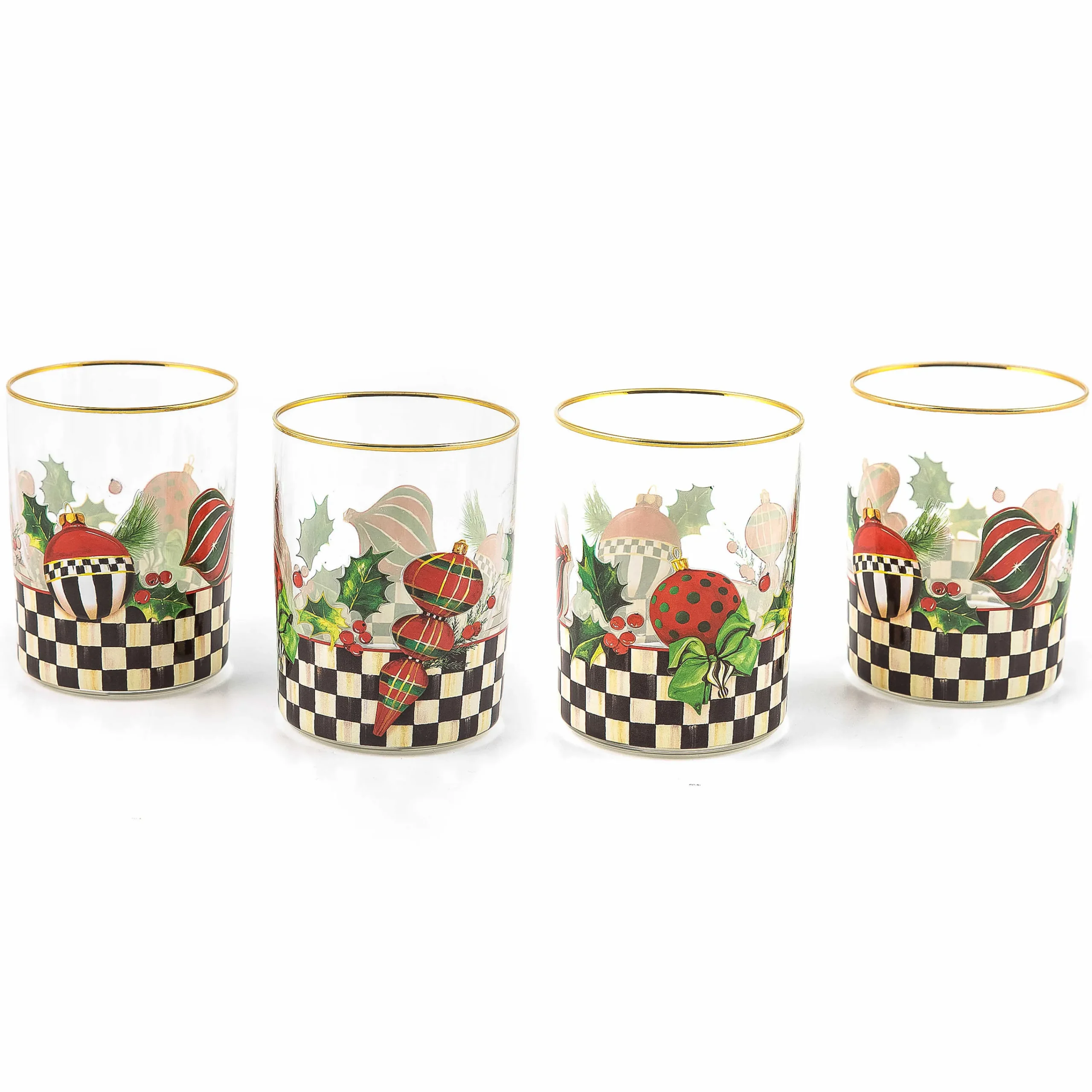 MacKenzie-Childs Deck the Halls Tumblers, Set of 4| Holiday|Decor Sets