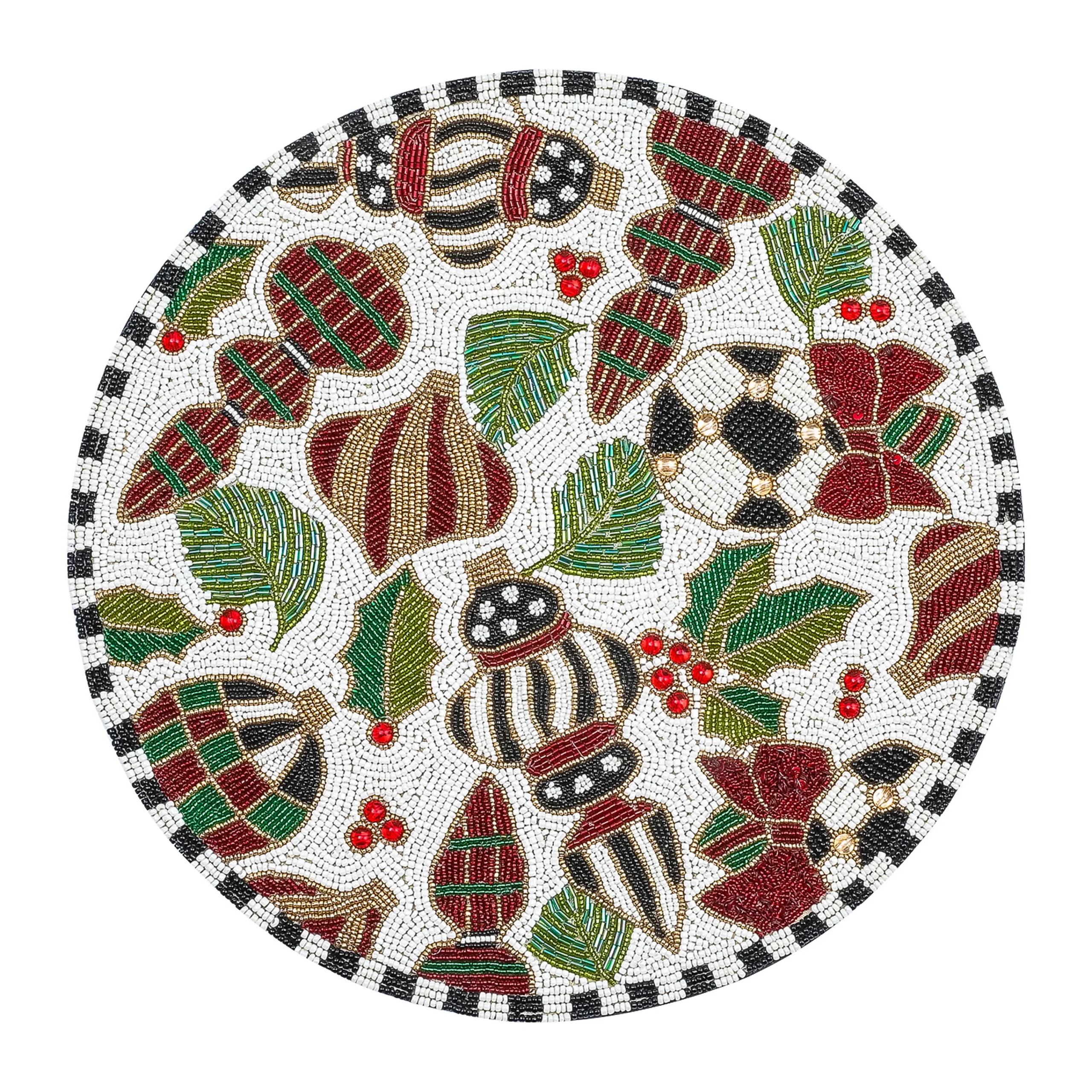 MacKenzie-Childs Deck the Halls White Beaded Placemat| Holiday|Table Accessories