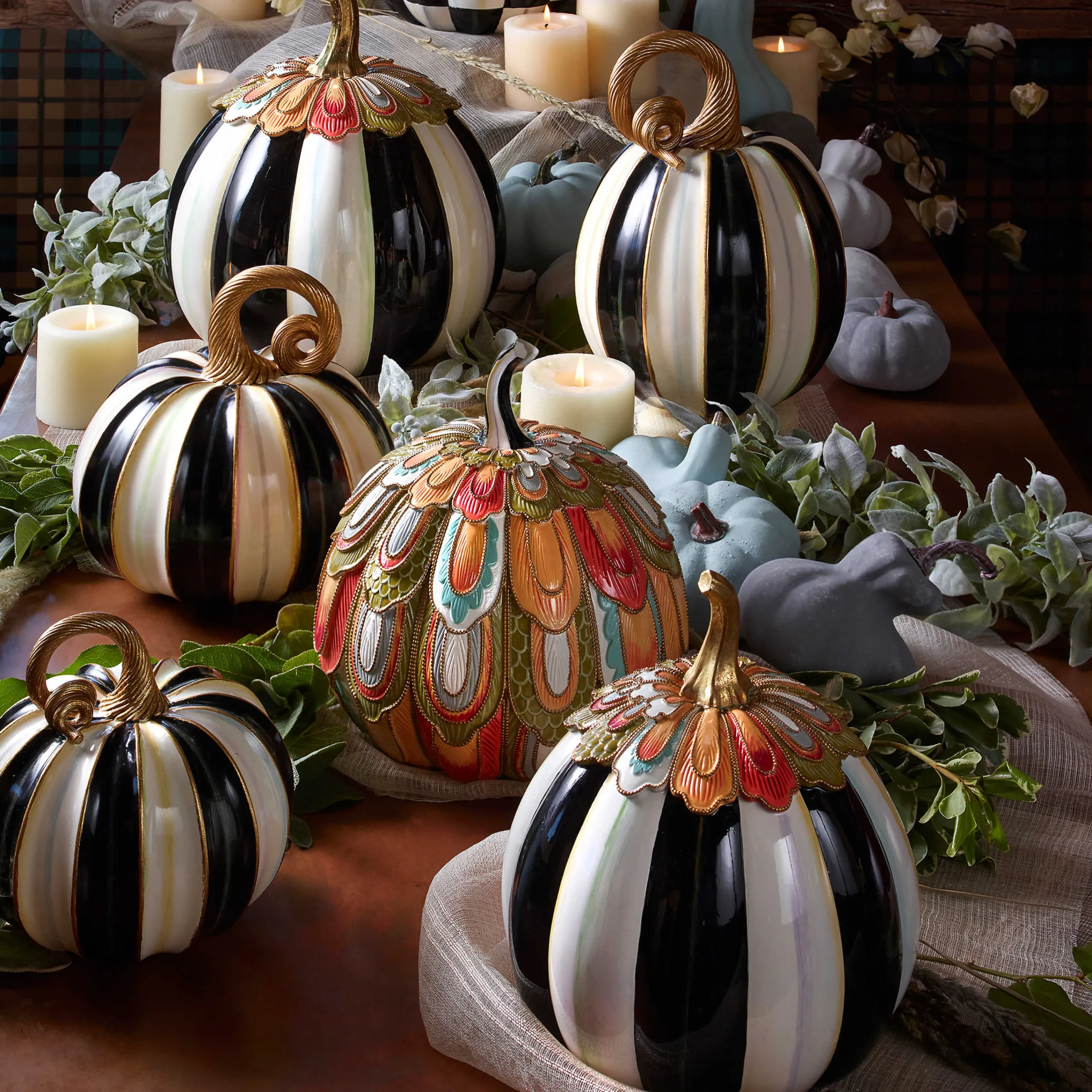 MacKenzie-Childs Elegant Stripe Large Pumpkin| Pumpkins|The Halloween Shop