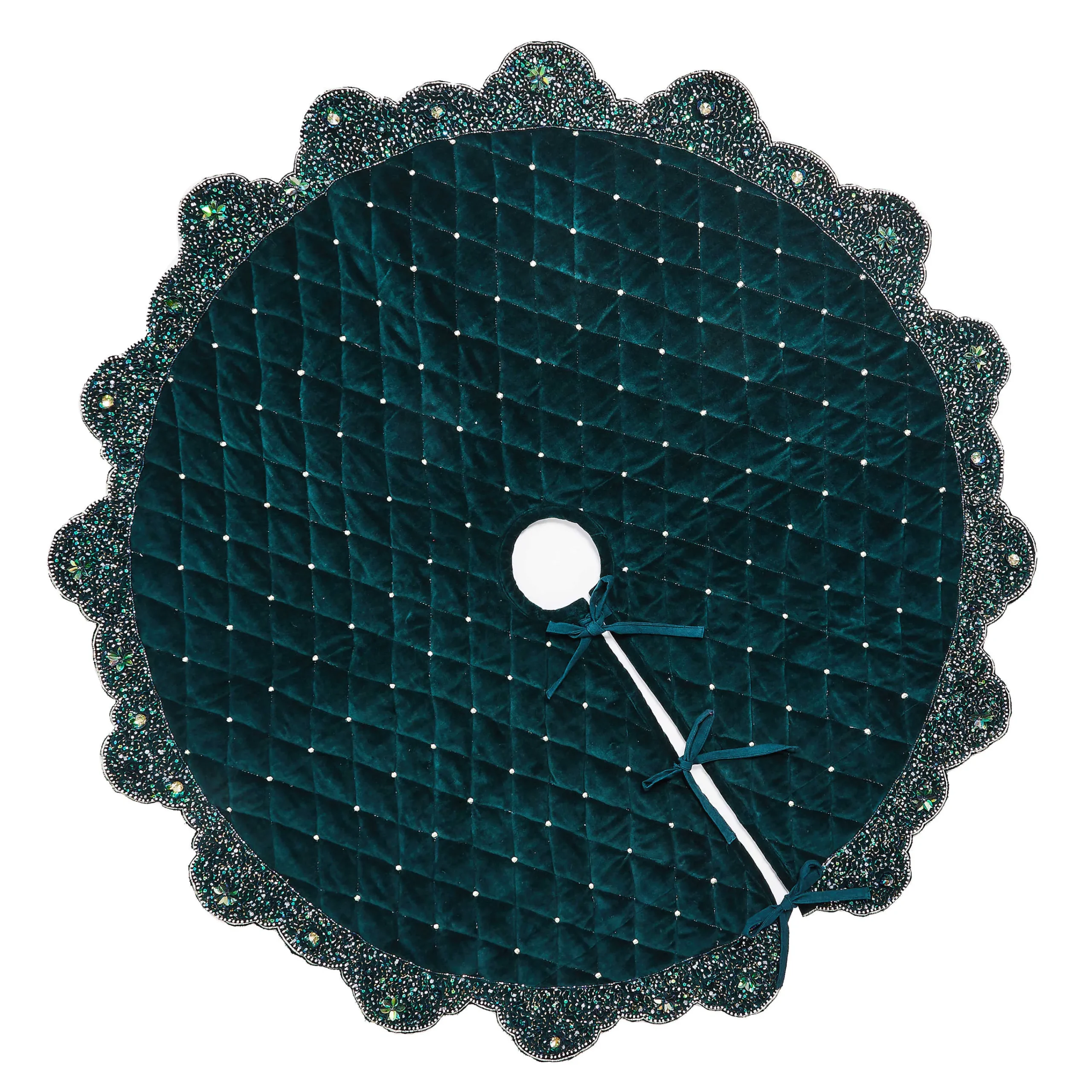 MacKenzie-Childs Emerald Beaded Holiday Tree Skirt| Holiday|Room Accents
