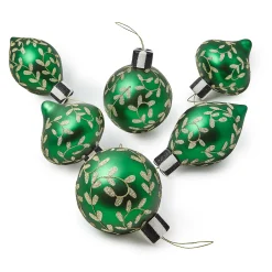 MacKenzie-Childs Emerald Luxe Assorted Glass Ornaments, Set of 6| Holiday