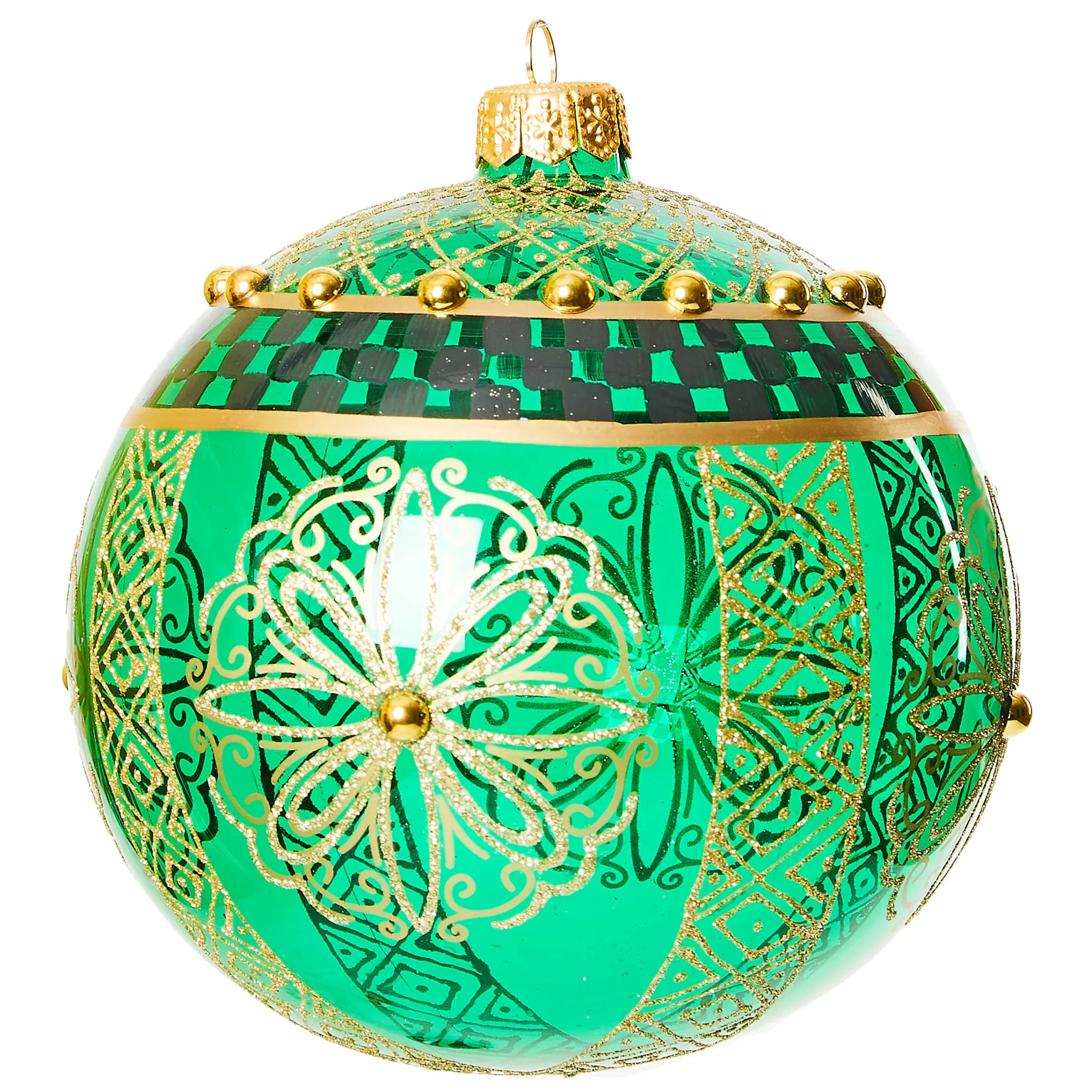 MacKenzie-Childs Emerald Luxe Ball Glass Ornament| Holiday