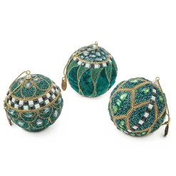 MacKenzie-Childs Emerald Luxe Beaded Ball Ornaments, Set of 3| Holiday