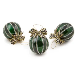 MacKenzie-Childs Emerald Luxe Capiz Pearl Ball Ornaments, Set of 3| Holiday