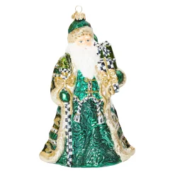 MacKenzie-Childs Emerald Luxe Gifting Santa Glass Ornament| Holiday