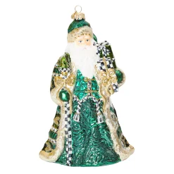 MacKenzie-Childs Emerald Luxe Gifting Santa Glass Ornament| Holiday