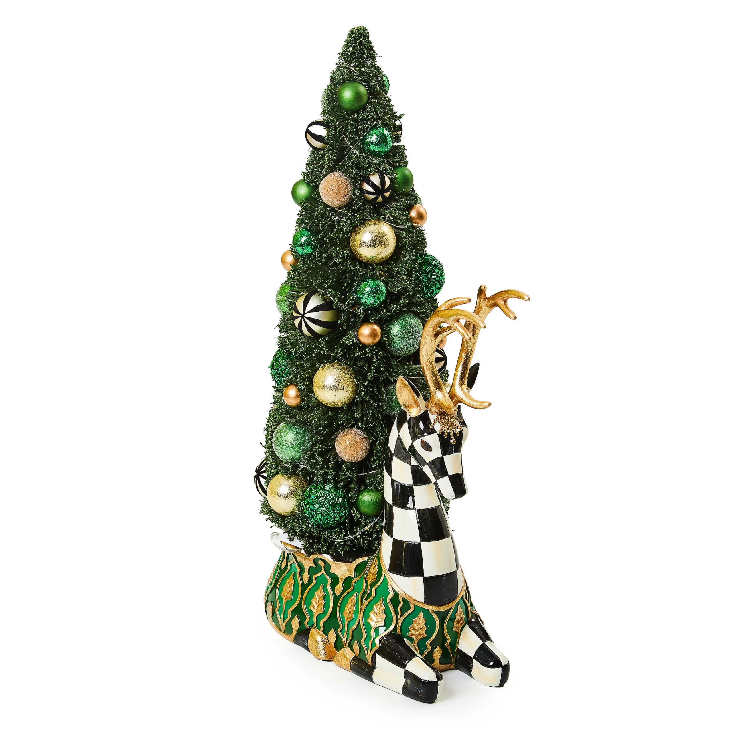 MacKenzie-Childs Emerald Luxe Illuminated Deer Bottle Brush Tree| Room Accents|Table Accessories