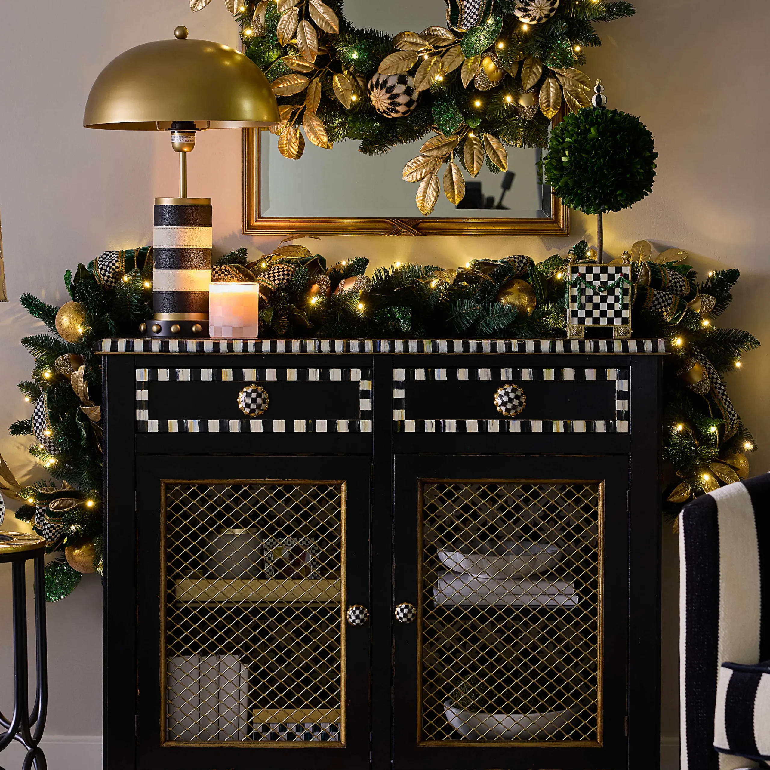 MacKenzie-Childs Emerald Luxe Illuminated Garland| Greenery & Florals|Room Accents