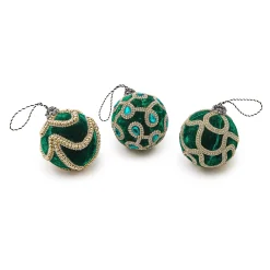 MacKenzie-Childs Emerald Luxe Jeweled Ball Ornaments, Set of 3| Holiday