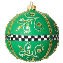 MacKenzie-Childs Emerald Luxe Matte Ball Glass Ornament| Holiday