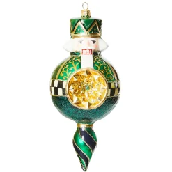 MacKenzie-Childs Emerald Luxe Nutcracker Reflector Glass Ornament| Holiday