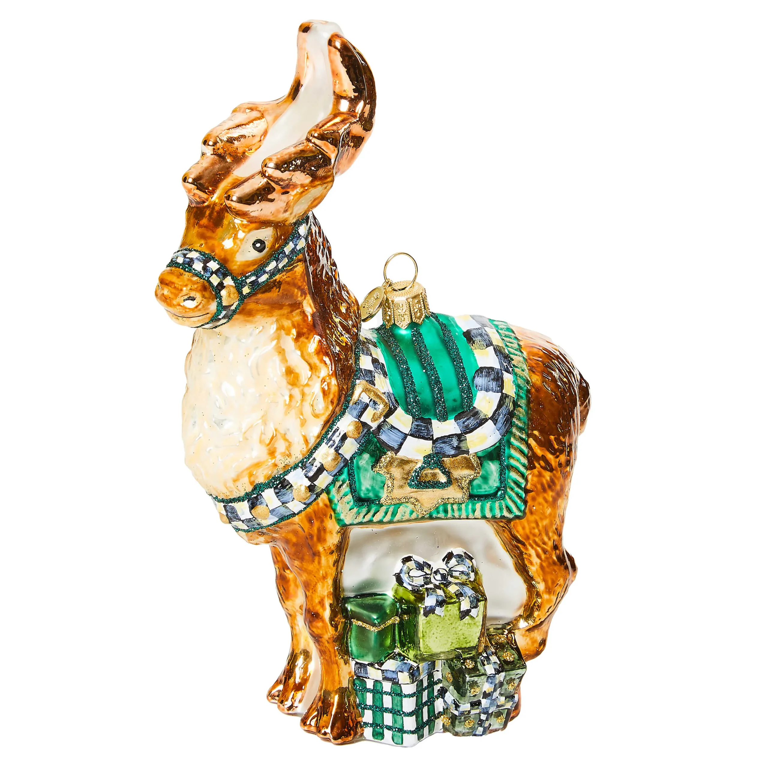 MacKenzie-Childs Emerald Luxe Reindeer Glass Ornament| Holiday