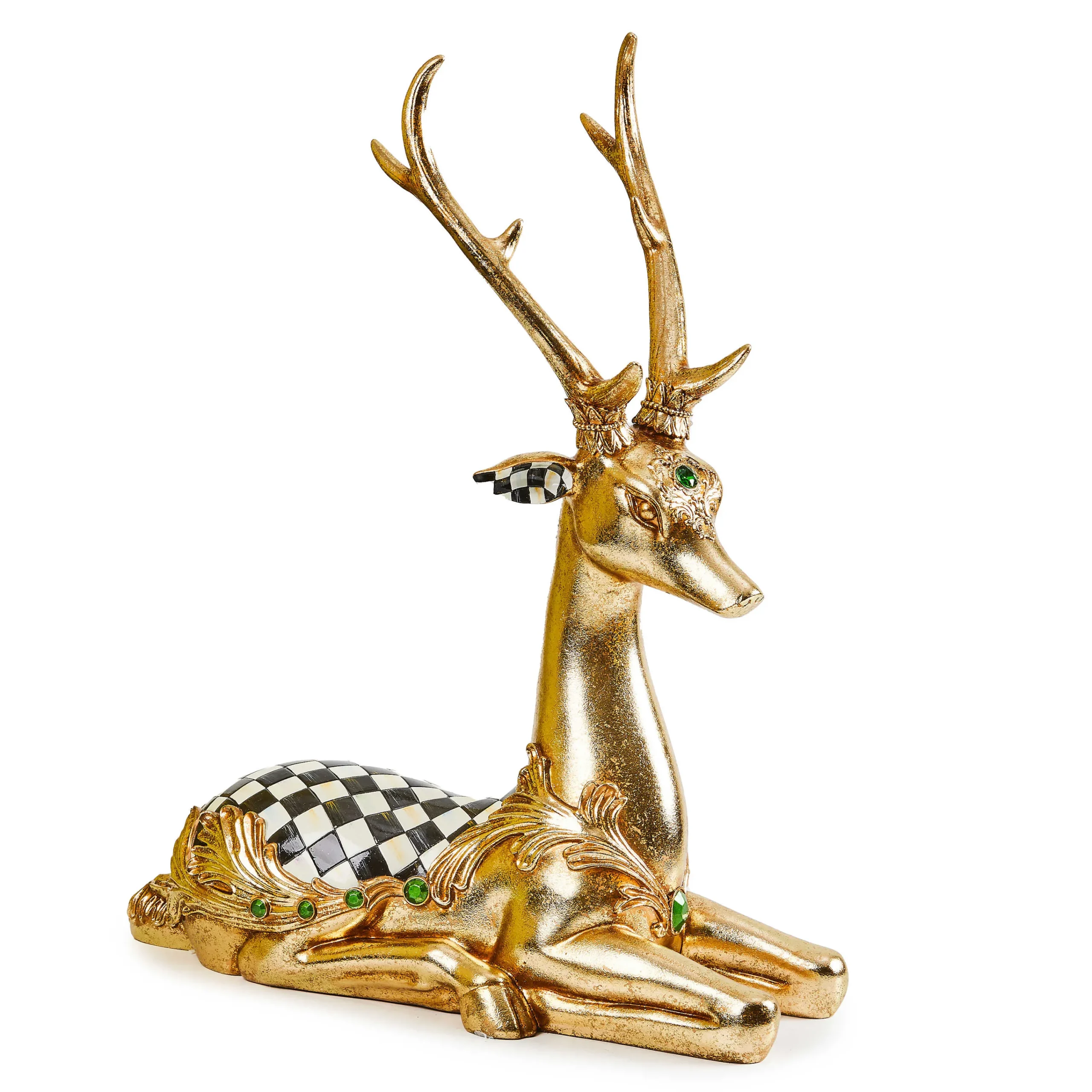 MacKenzie-Childs Emerald Luxe Resting Gold Deer| Room Accents