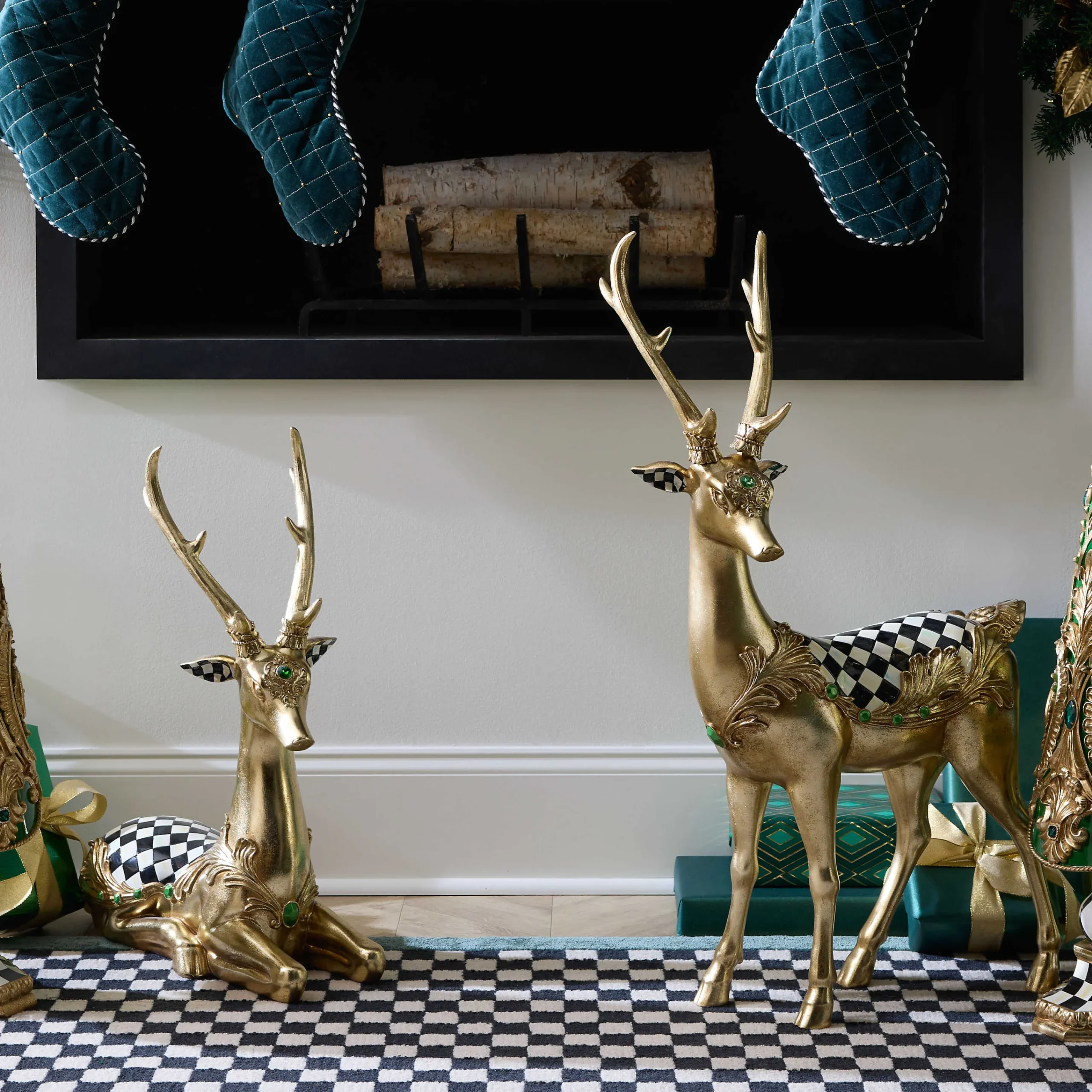 MacKenzie-Childs Emerald Luxe Resting Gold Deer| Room Accents