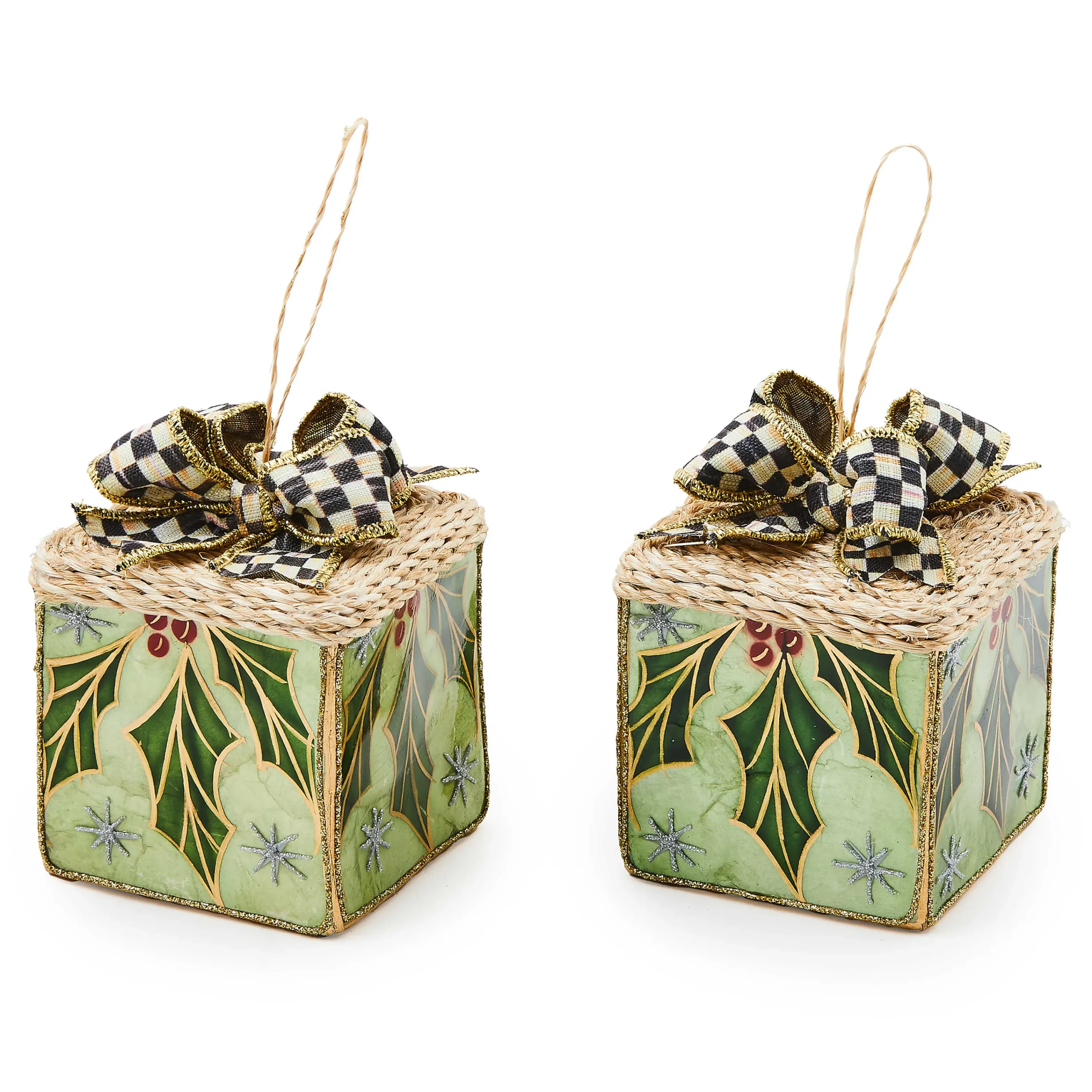 MacKenzie-Childs Farmhouse Capiz Gift Box Ornaments, Set of 2| Holiday