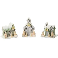 MacKenzie-Childs Farmhouse Holiday Illuminated Mini Paper Houses, Set of 3| Room Accents