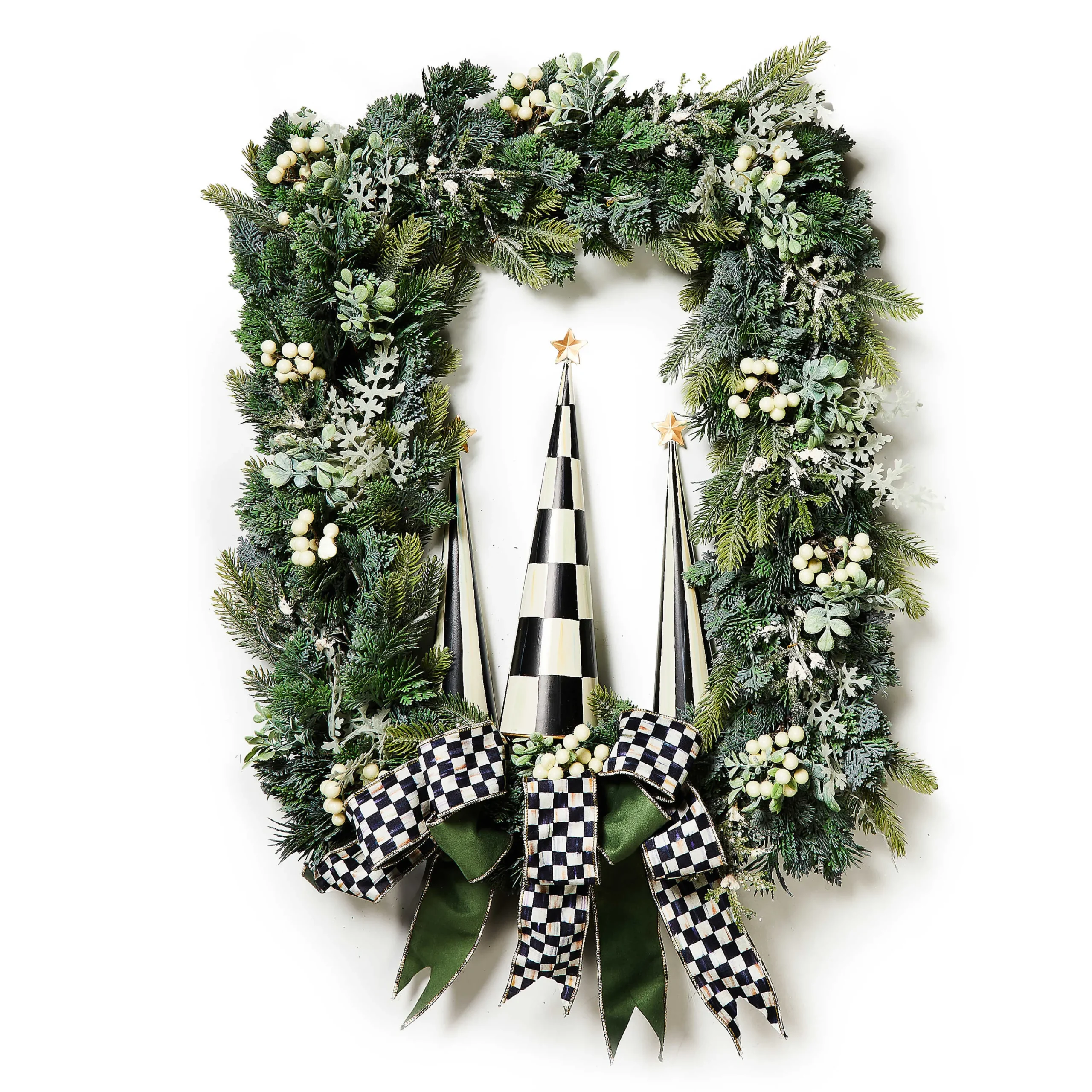 MacKenzie-Childs Farmhouse Holiday Illuminated Rectangle Wreath| Greenery & Florals|Outdoor