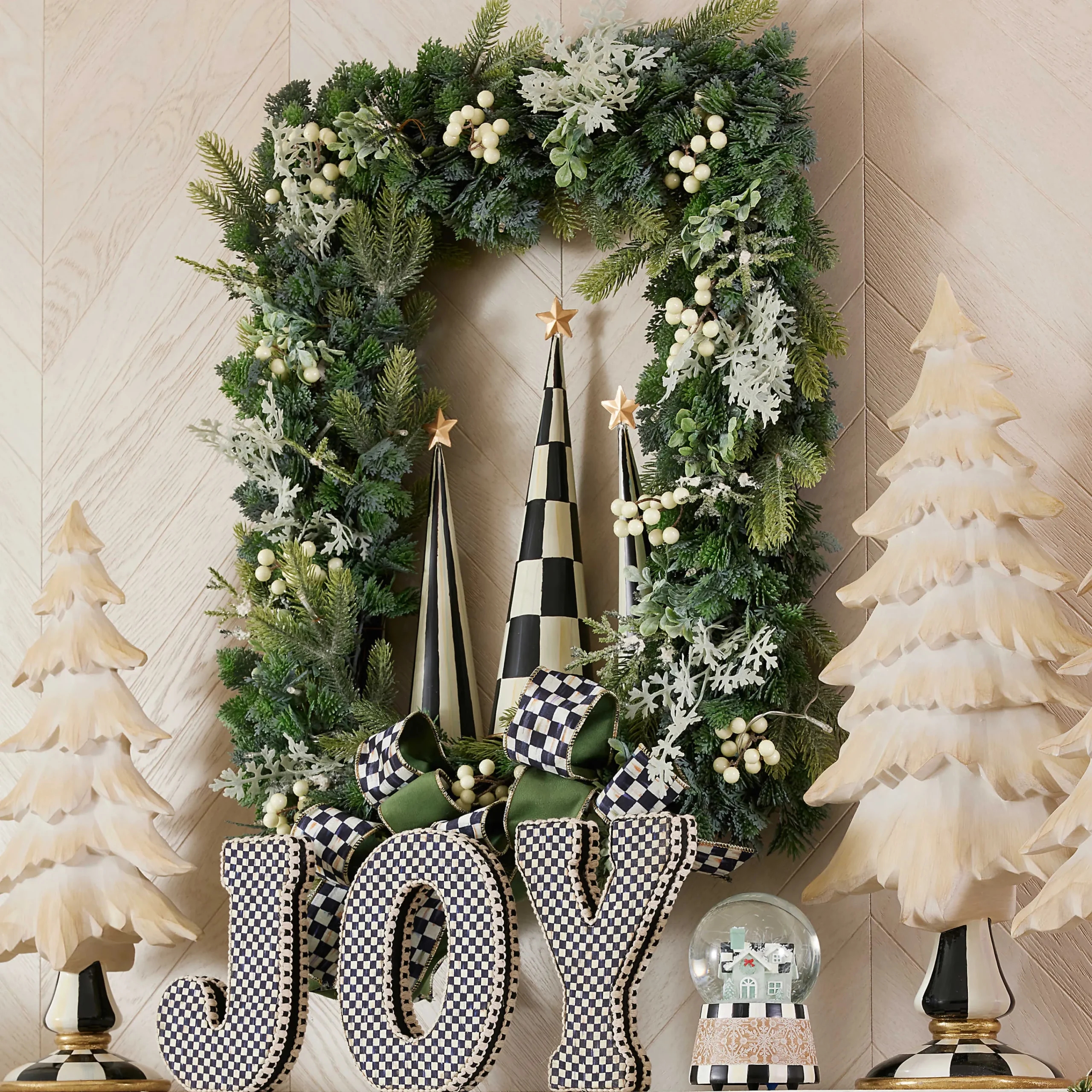 MacKenzie-Childs Farmhouse Holiday Illuminated Rectangle Wreath| Greenery & Florals|Outdoor