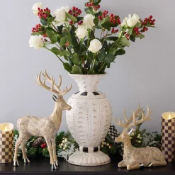 MacKenzie-Childs Farmhouse Holiday Resting Block Print Deer Figurine| Room Accents