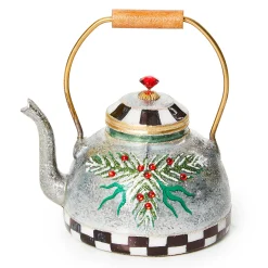 MacKenzie-Childs Farmhouse Holiday Tea Kettle Glass Ornament| Holiday