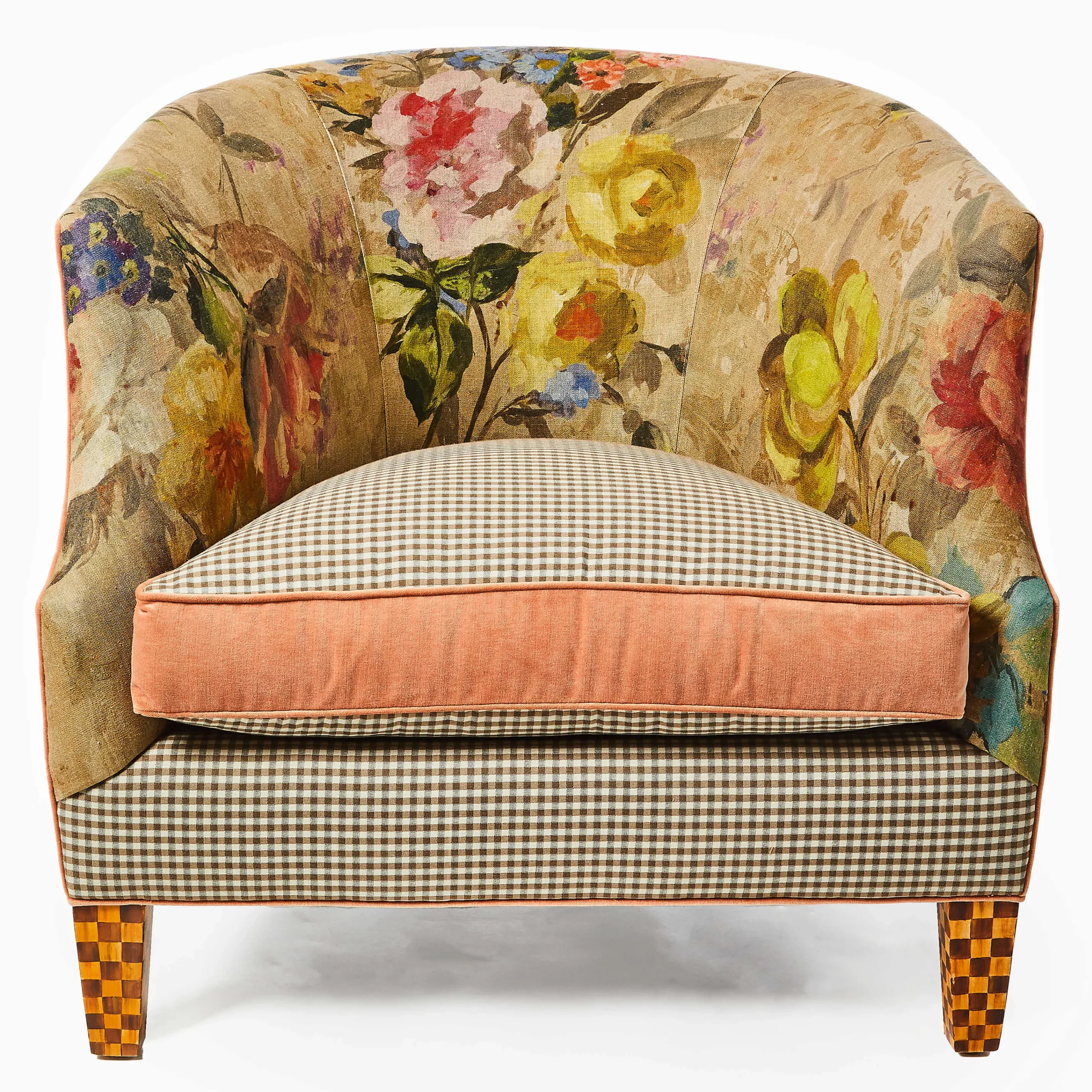 MacKenzie-Childs Field Study Floral Gingham Accent Chair| Living Room
