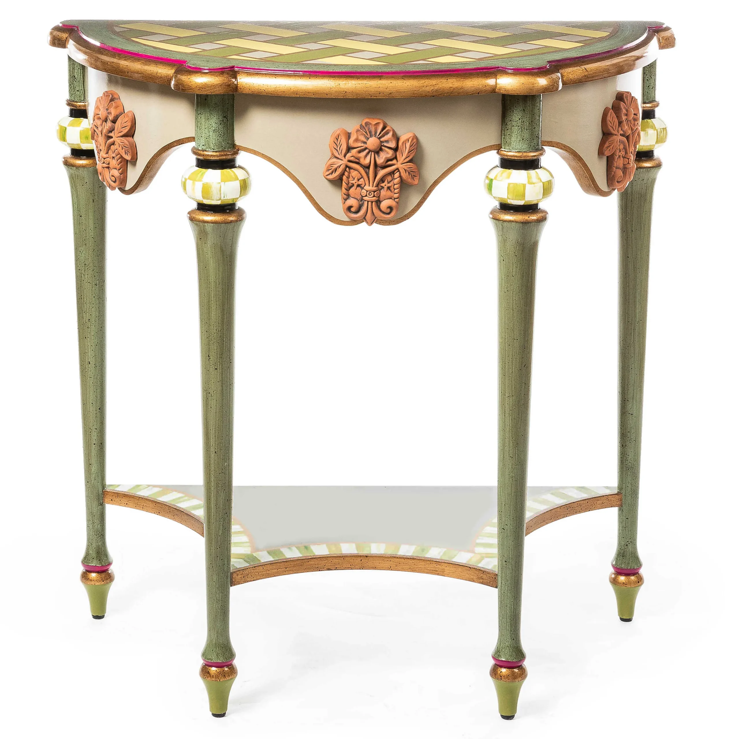 MacKenzie-Childs Fleur De Leaf Demilune Console Table| Entryway Furniture|Living Room