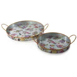 MacKenzie-Childs Flower Market Galvanized Serving Trays, Set of 2| Outdoor|Bar Entertaining