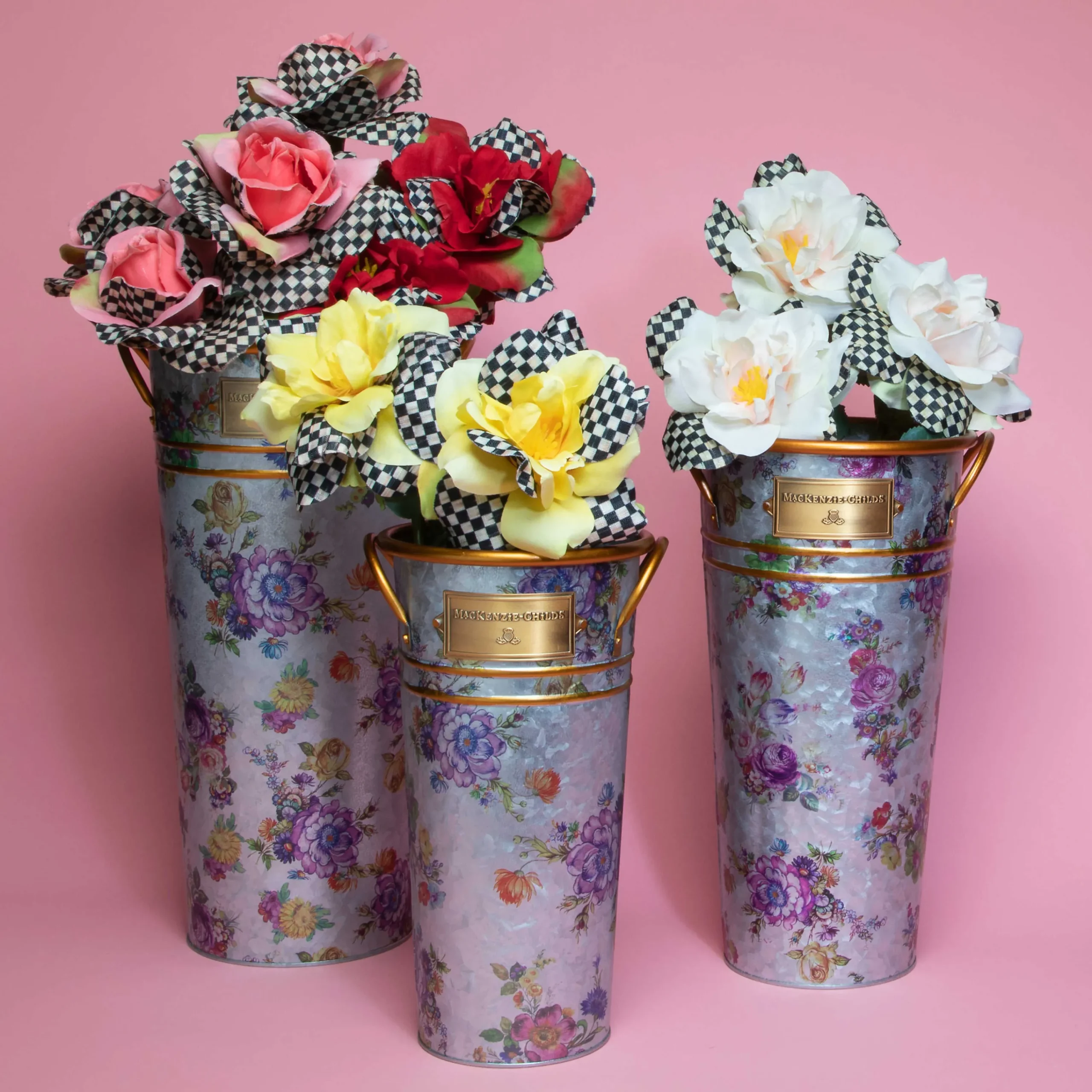 MacKenzie-Childs Flower Market Galvanized Flower Buckets, Set of 3| Spring|Outdoor