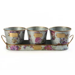 MacKenzie-Childs Flower Market Galvanized Herb Pots with Tray, Set of 3| Spring|Outdoor