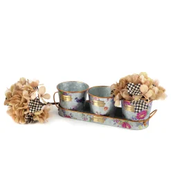 MacKenzie-Childs Flower Market Galvanized Herb Pots with Tray, Set of 3| Spring|Outdoor