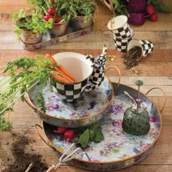 MacKenzie-Childs Flower Market Galvanized Herb Pots with Tray, Set of 3| Spring|Outdoor