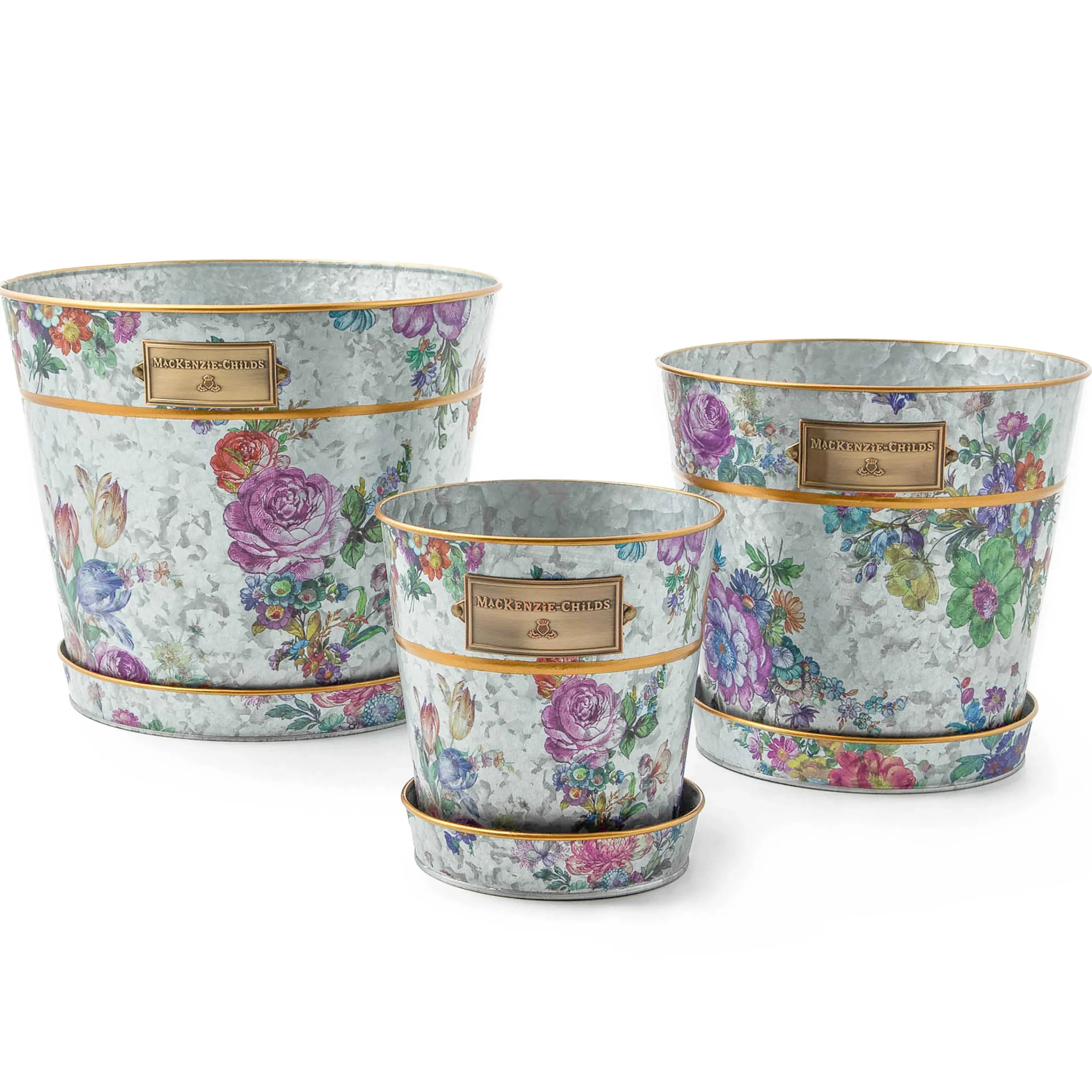 MacKenzie-Childs Flower Market Pots Saucers, Set of 3| Spring|Greenery & Florals