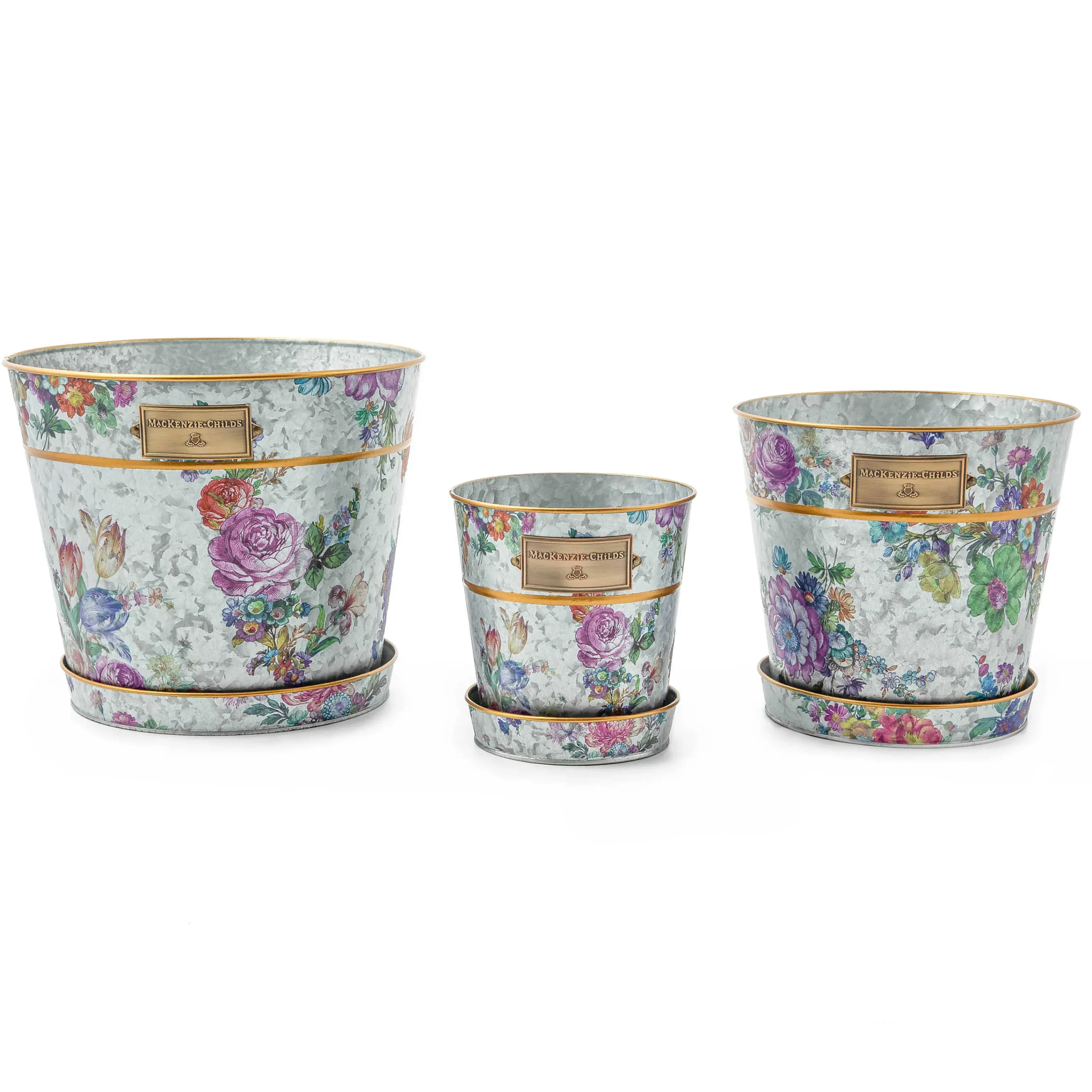 MacKenzie-Childs Flower Market Pots Saucers, Set of 3| Spring|Greenery & Florals