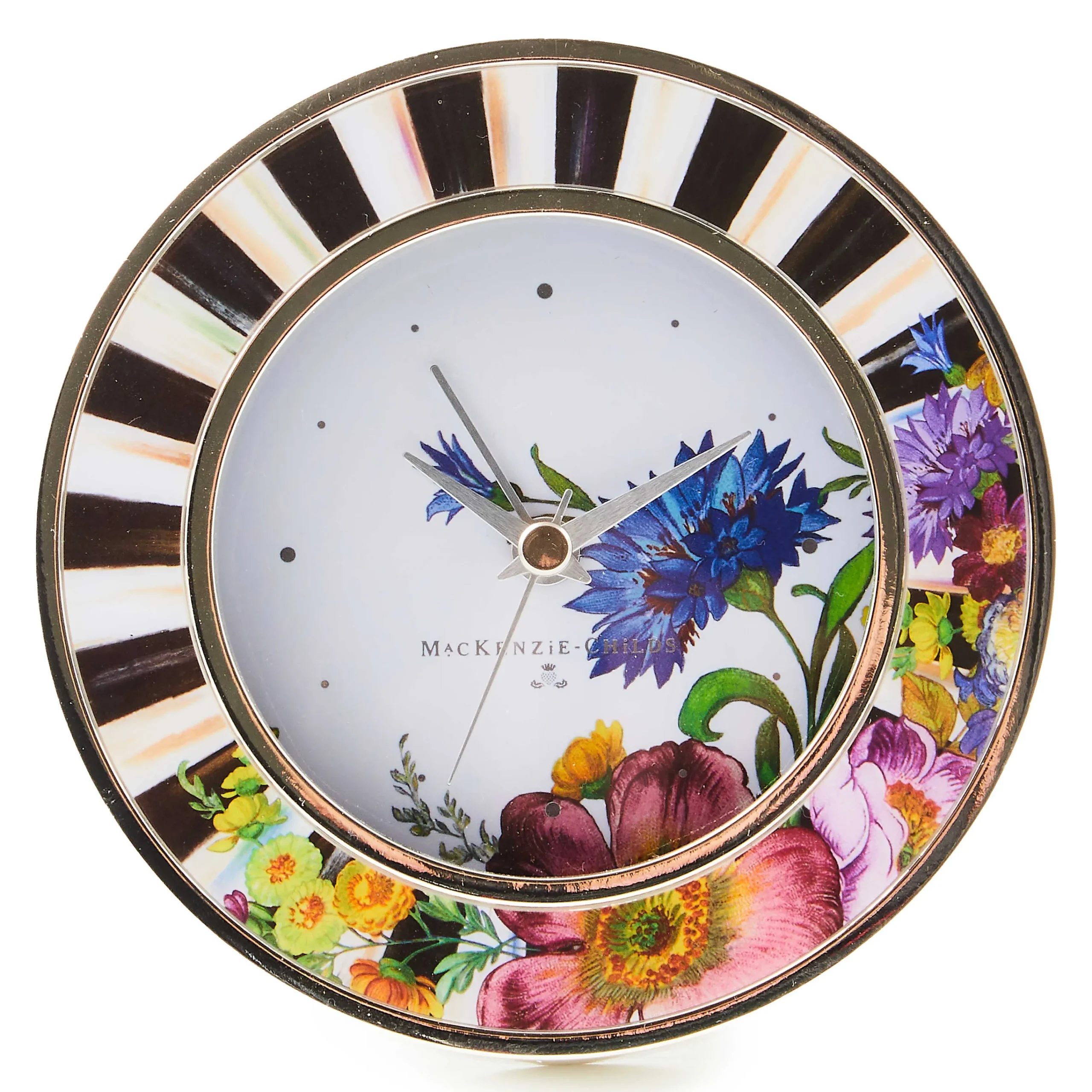 MacKenzie-Childs Flower Market Silver Plated Round Desk Clock| Room Accents