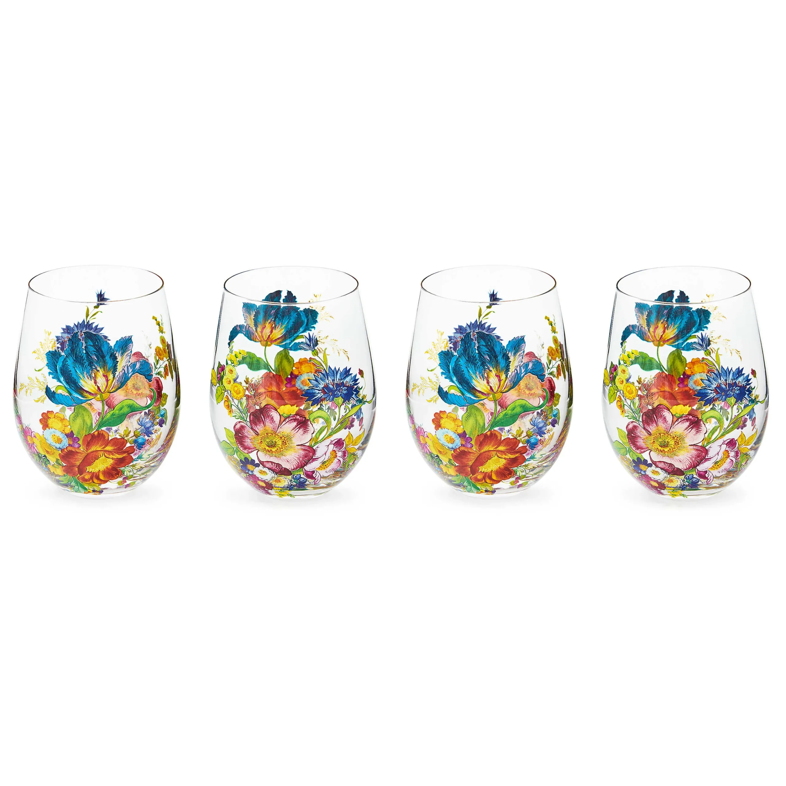 MacKenzie-Childs Flower Market Stemless Wine Glass, Set of 4| Drinkware