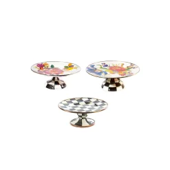 MacKenzie-Childs Flower Market White  Courtly Check Pedestal Platter Set| Kitchen & Dining Sets|Serveware
