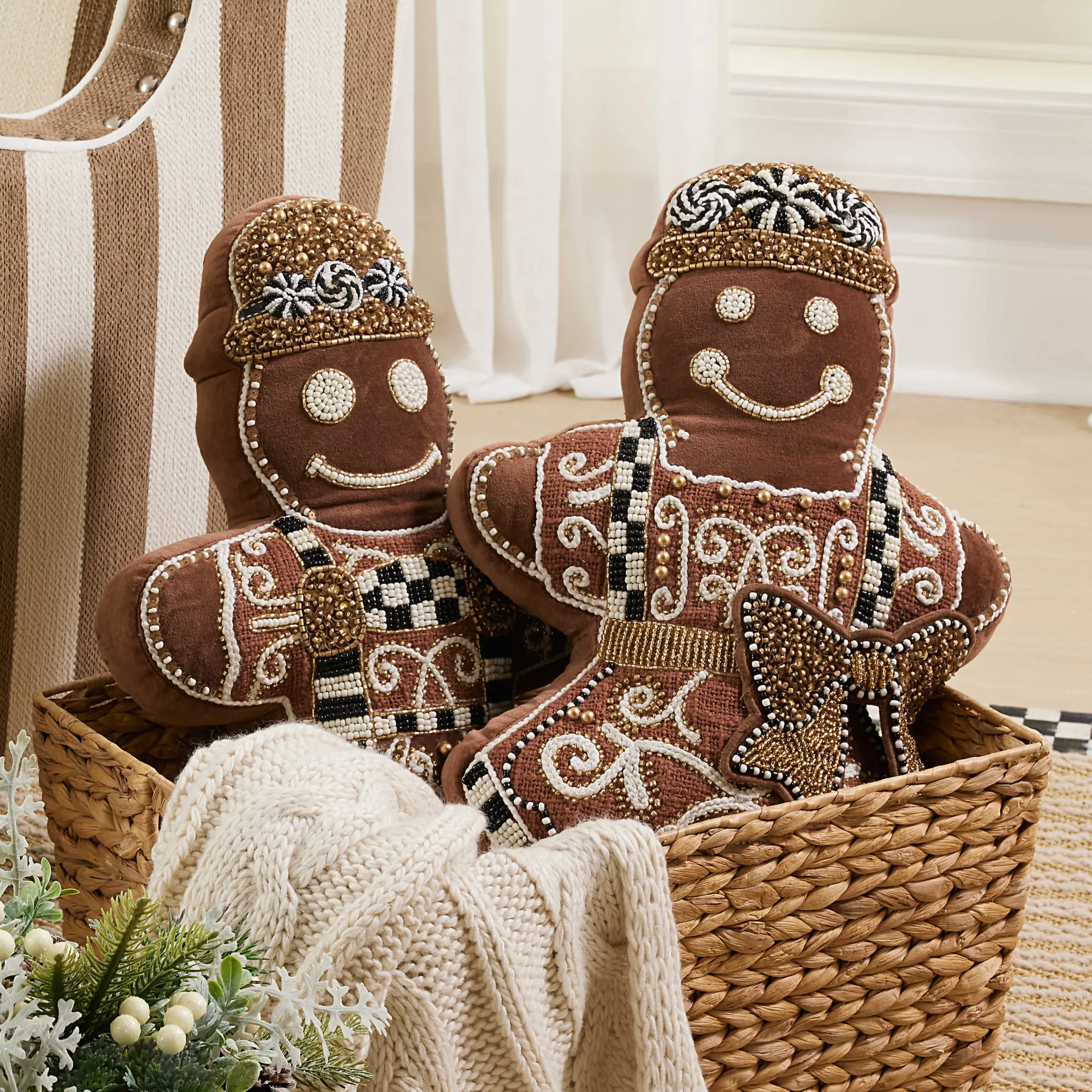 MacKenzie-Childs Gingerbread Boy Shaped Throw Pillow| Holiday|Pillows, Throws, & Cushions