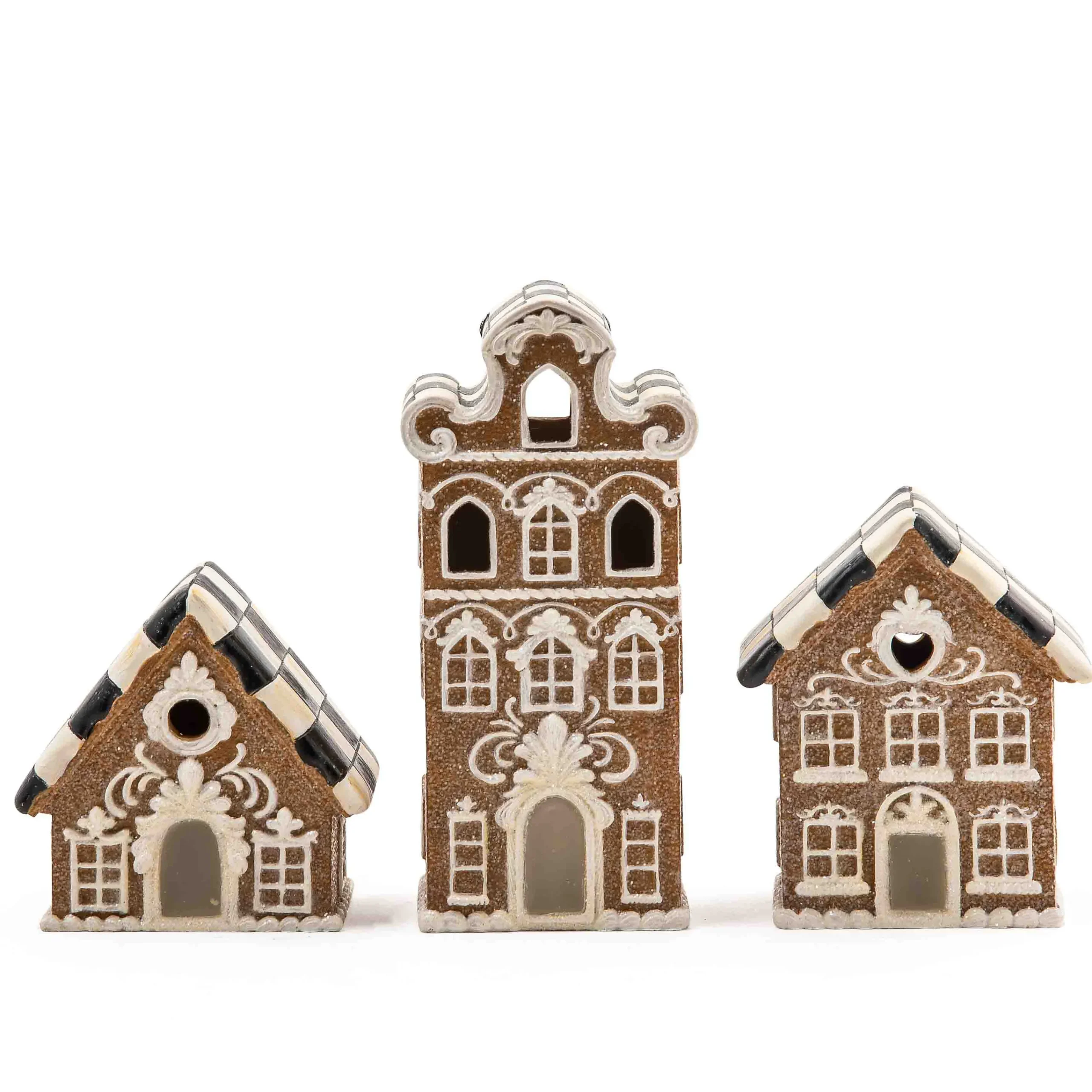 MacKenzie-Childs Gingerbread Illuminated Mini Houses, Set of 3| Holiday|Decor Sets