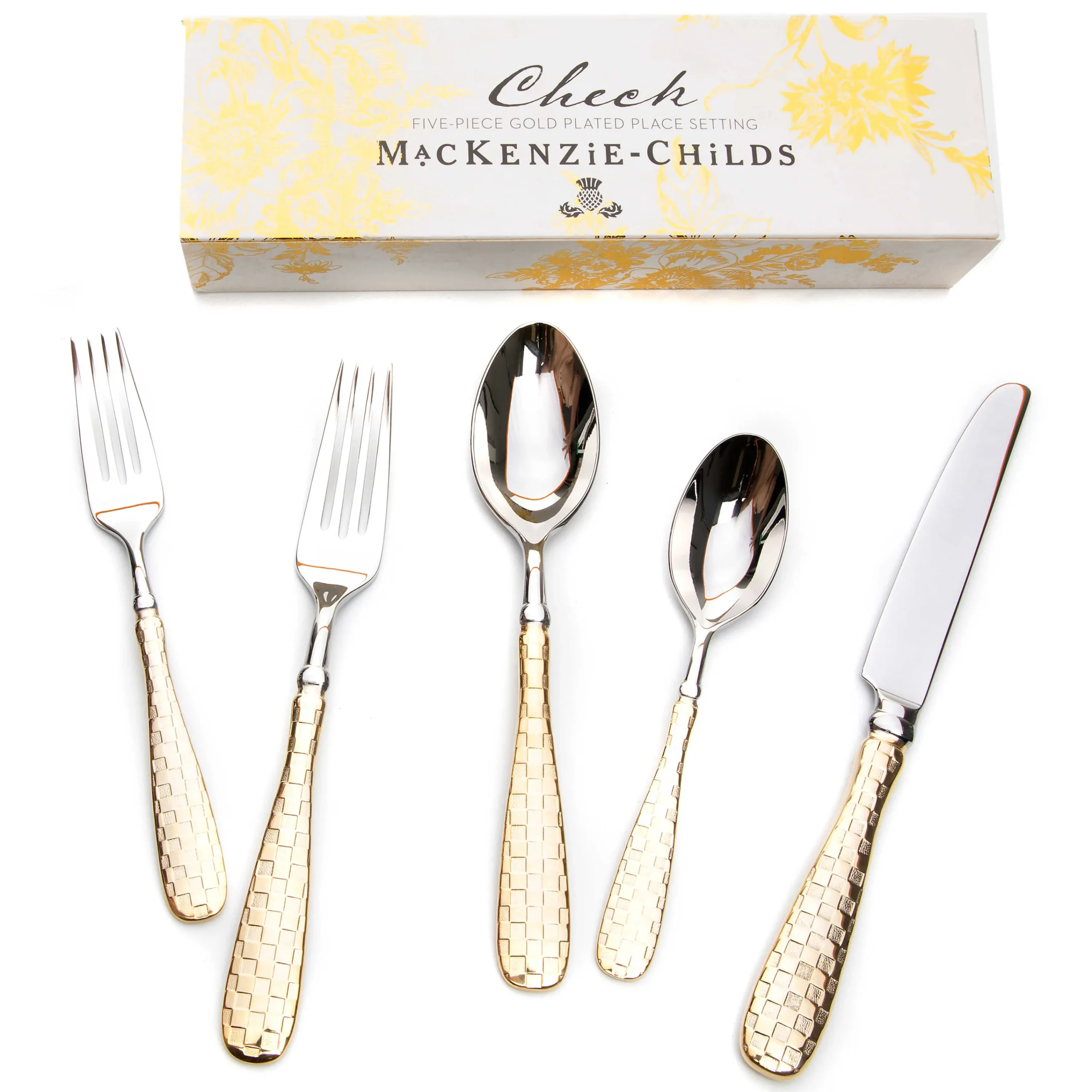 MacKenzie-Childs Gold Check Flatware 5-Piece Place Setting| Dinnerware & Flatware