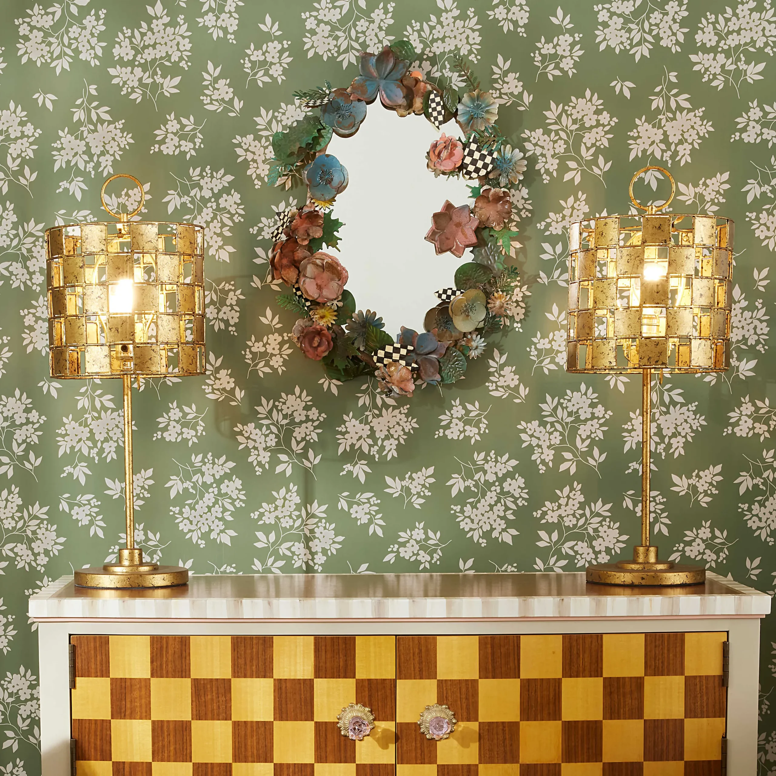 MacKenzie-Childs Golden Check Table Lamp| Lighting