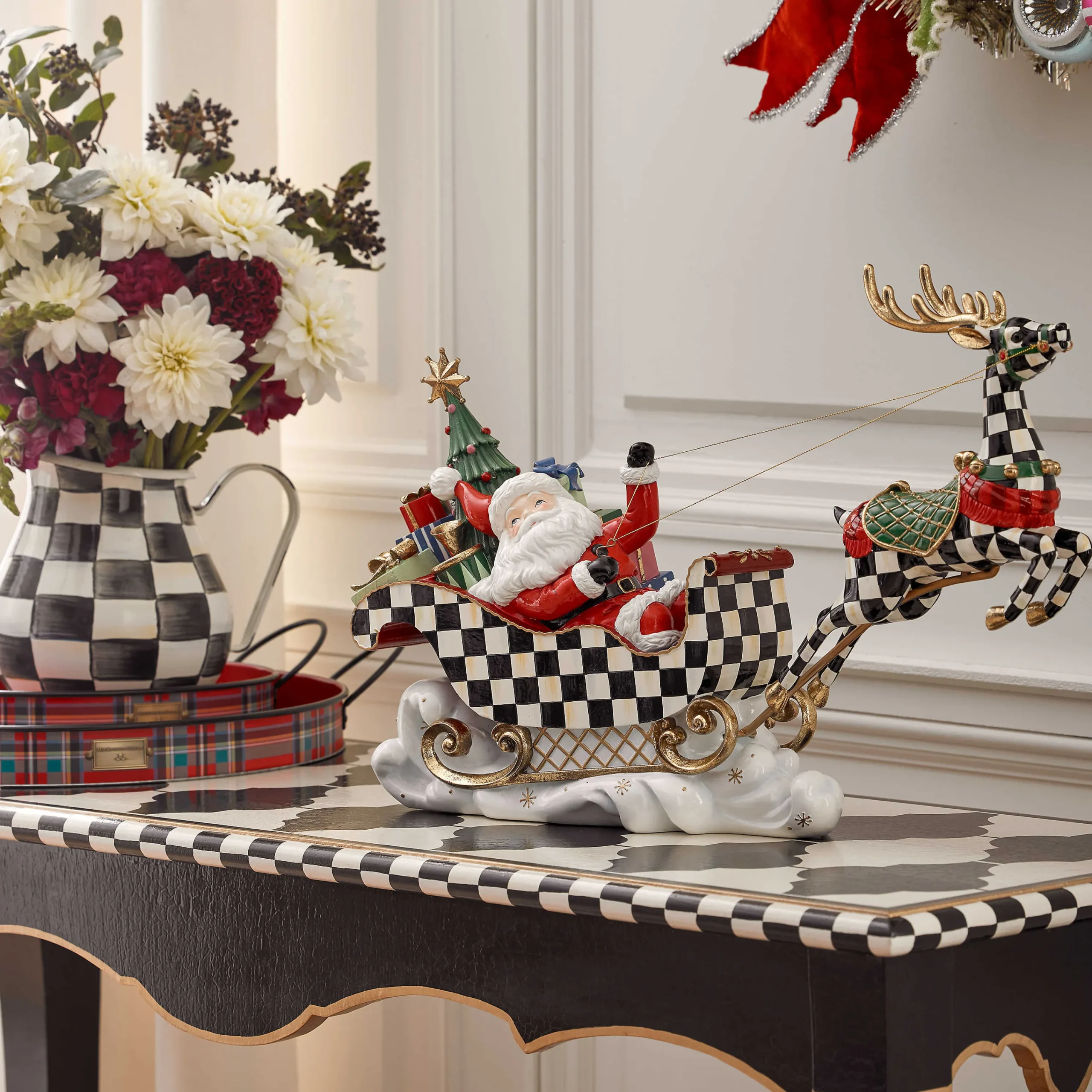MacKenzie-Childs Granny Kitsch Illuminated Sleigh Ride Santa| Holiday|Room Accents