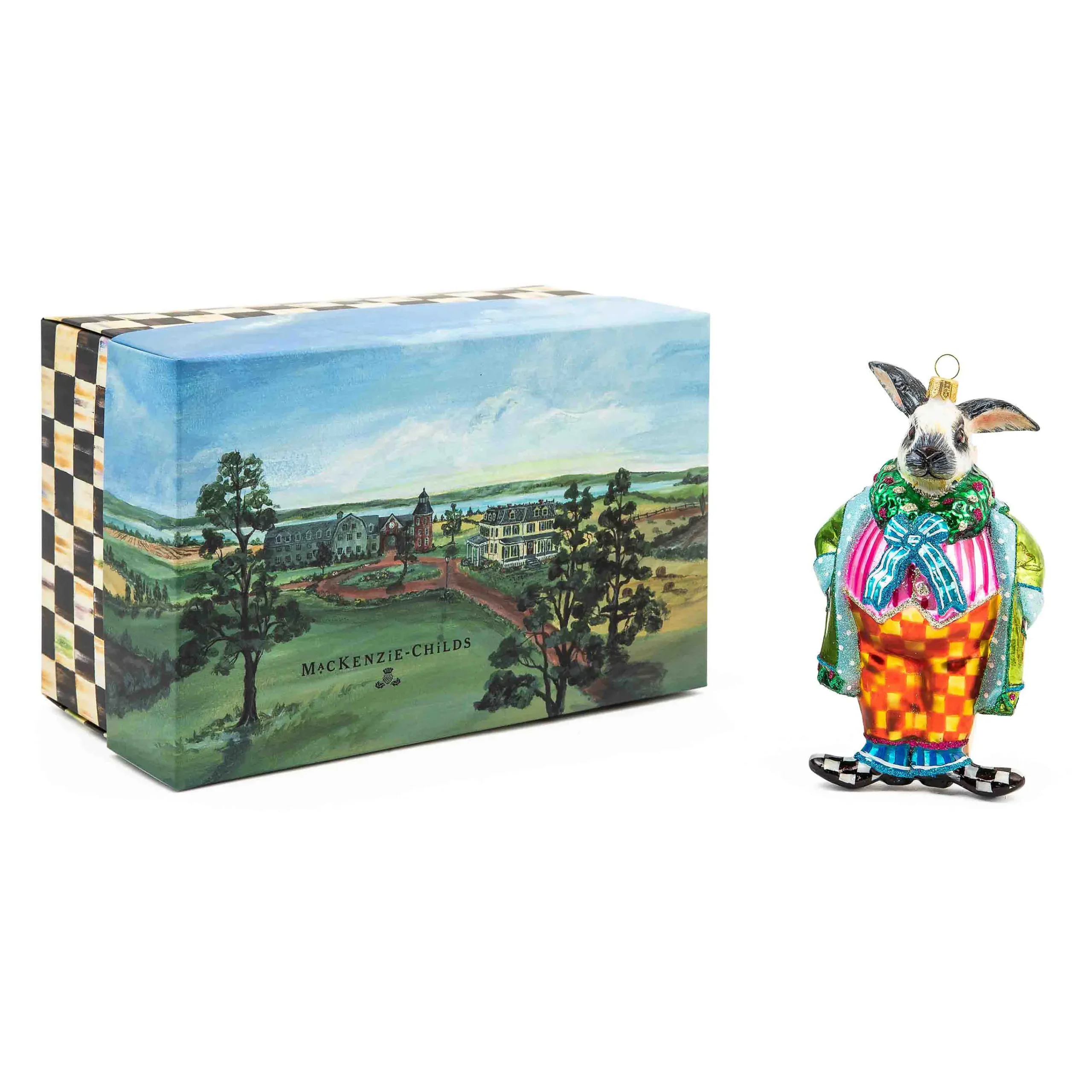 MacKenzie-Childs Granny Kitsch Rabbit Glass Ornament| Holiday