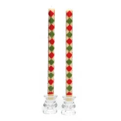 MacKenzie-Childs Harlequin Dot Dinner Candles - Red, Green, Gold - Set of 2| Holiday|Candles & Fragrances